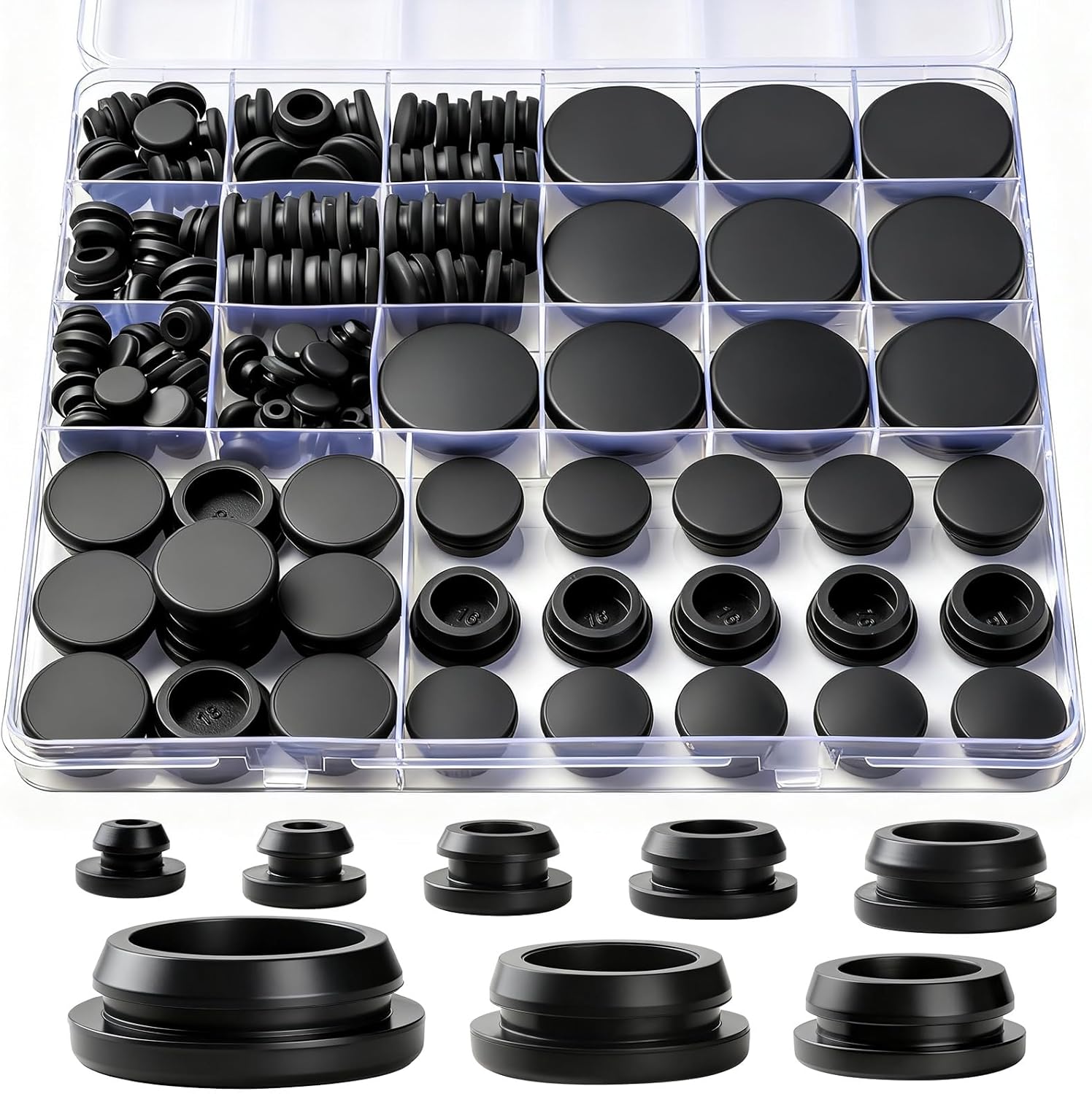 Rubber Plugs 8-Sizes 1" 3/4" 5/8" 1/2" 3/8" 5/16" 1/4" 1/5" Assorted Sizes Rubber Plugs for Holes for Furniture,Offices,Kitchens