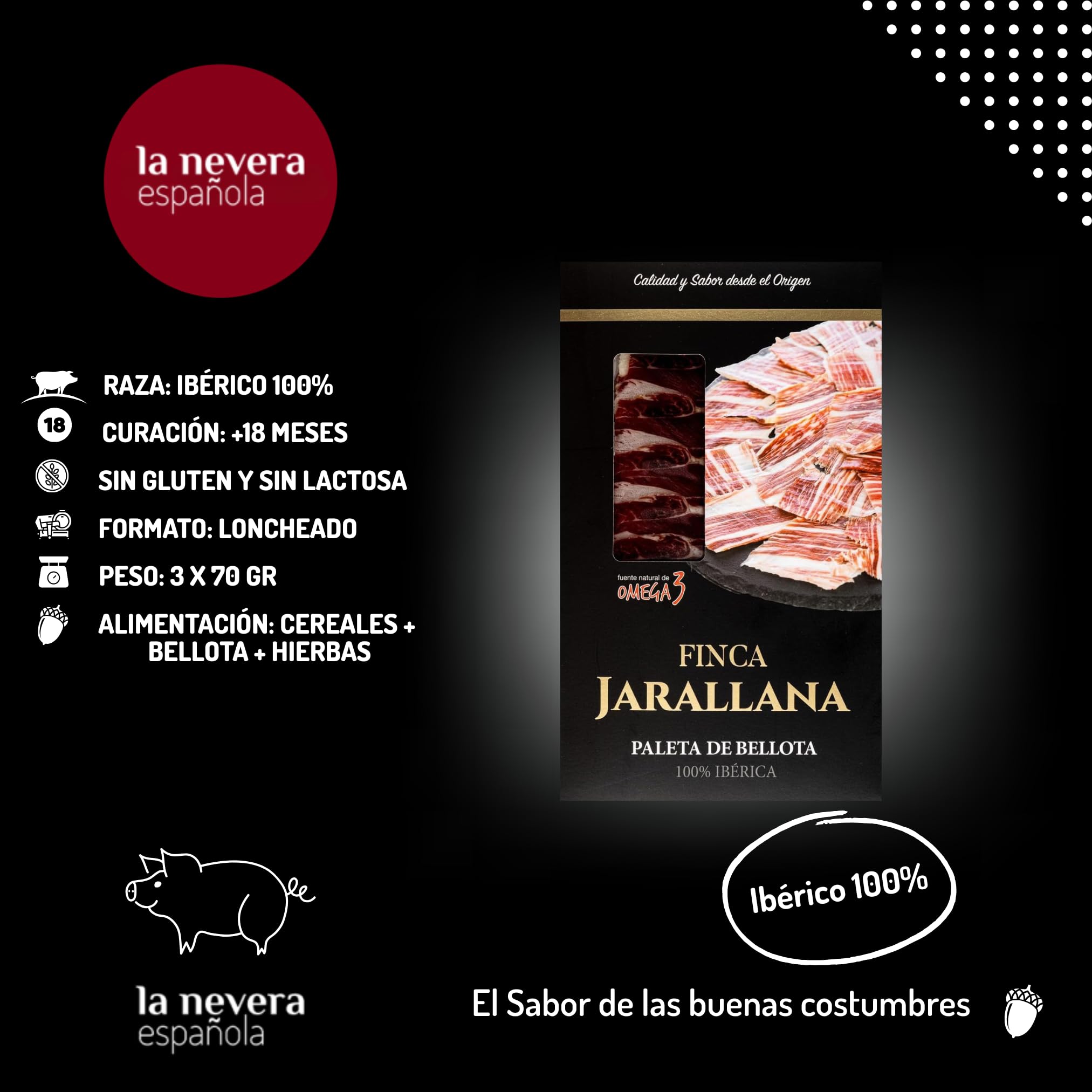 Jamón Ibérico Affettato La Nevera Española - Buste sottovuoto. (Spalla di Bellota Ibérica 100%)