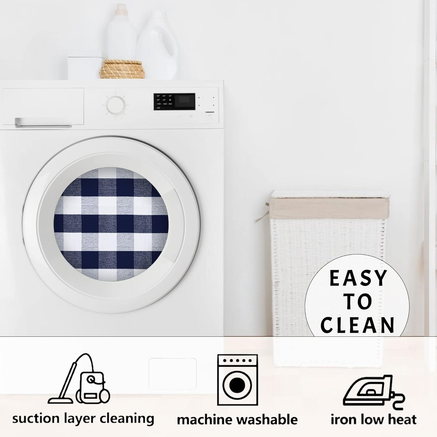 SEEKSEE Buffalo Plaid Rug 4' x 6' Navy Blue and White Large Front Door Mat, Layering Area Rug, Washable Rug for Outdoor Patio Entryway Indoor Living Room Kitchen Dining Room Decor