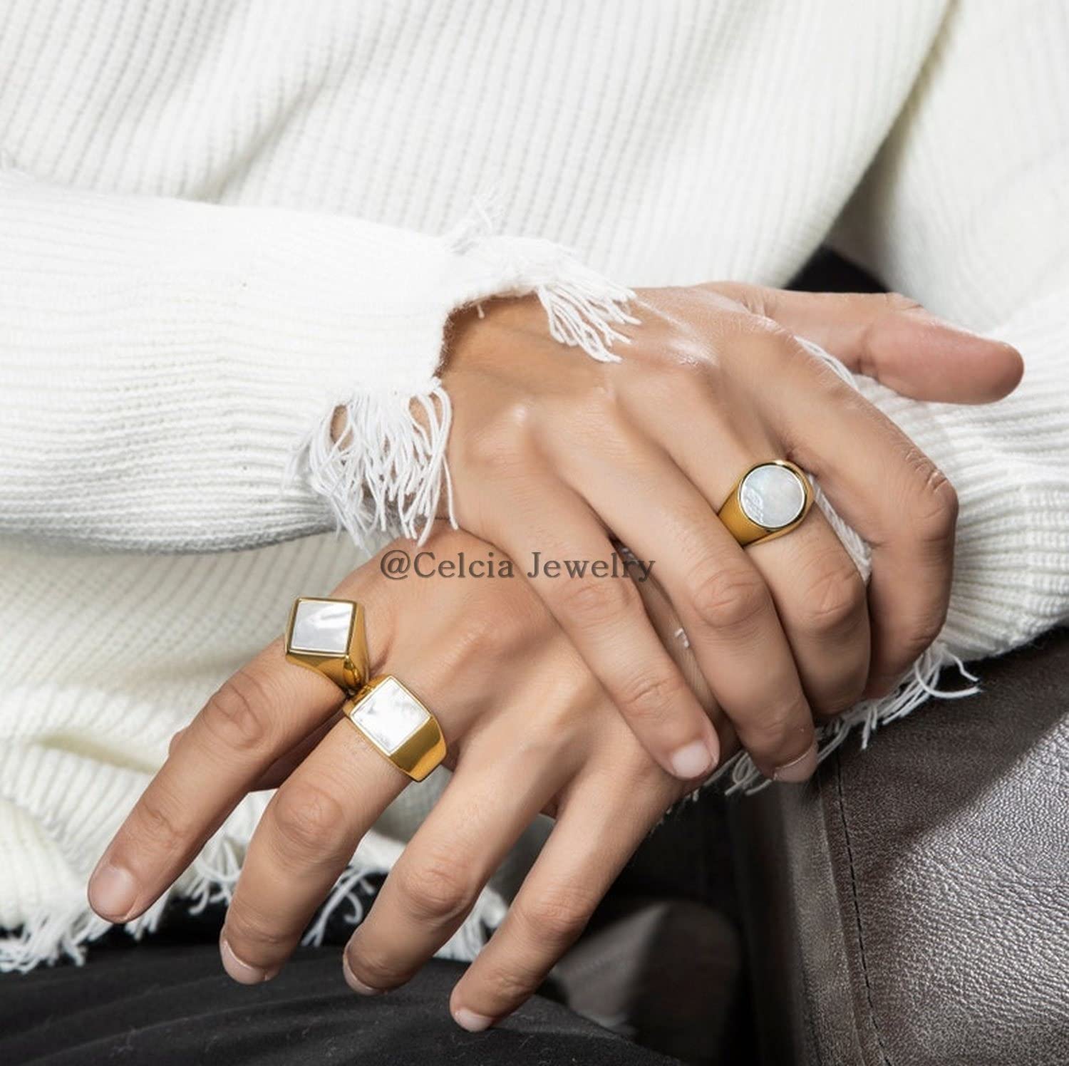 Anillo cuadrado plano con piedras preciosas de color blanco perla natural, oro sobre plata de ley 925, joyería hermosa, regalos de cumpleaños para hombres, regalos de aniversario