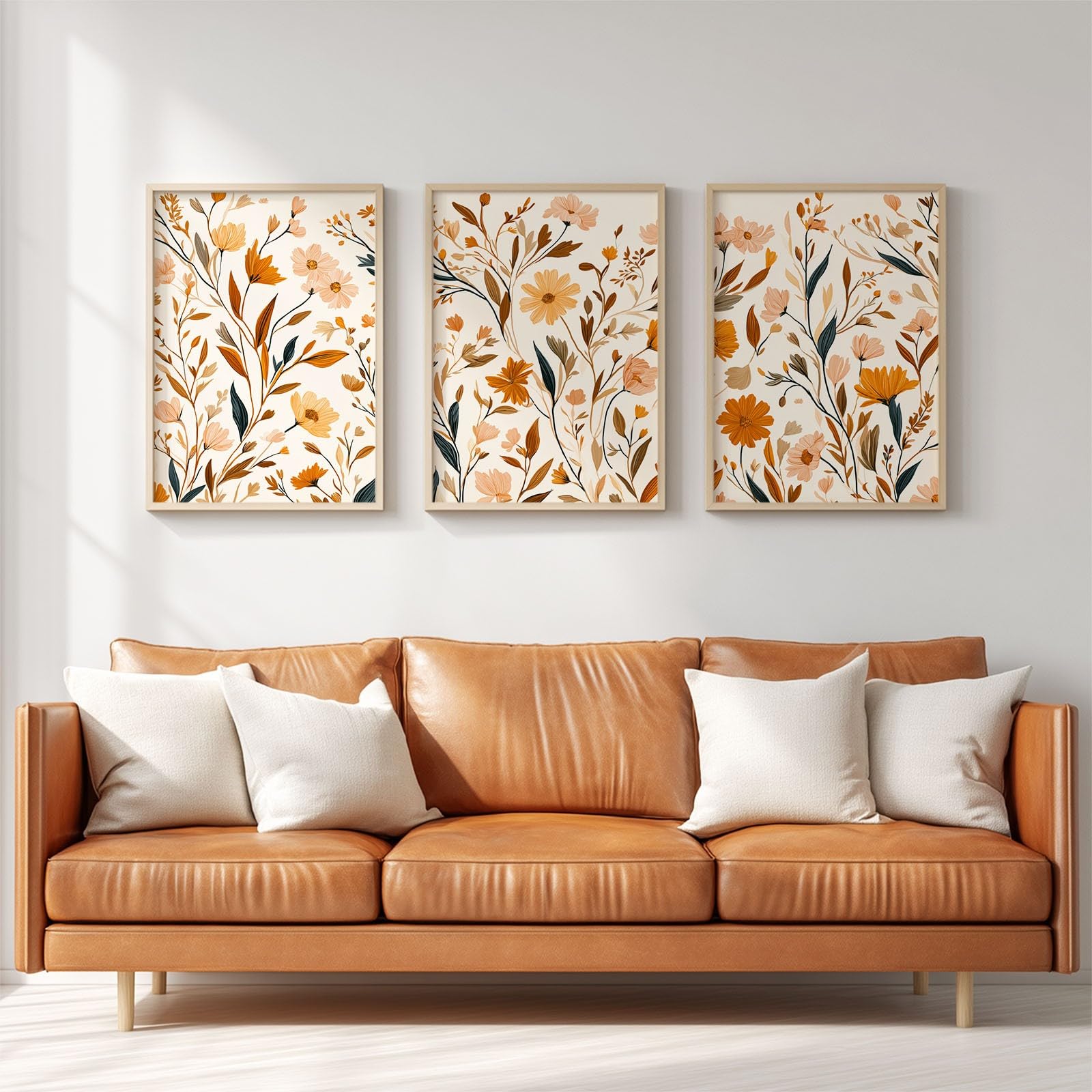 Generisch Zestaw 3 obrazów na płótnie boho kwiaty 40 x 50 cm | Naturalny dziki kwiat liść druk artystyczny obrazy na płótnie wystrój domu dekoracja ścienna do salonu sypialni łazienki
