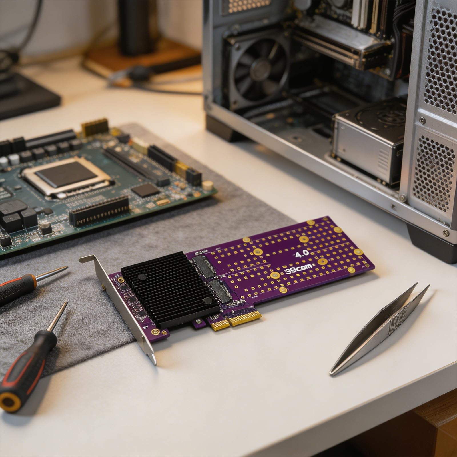 Tarjeta de expansión de almacenamiento de copia de seguridad de archivos para computadoras de escritorio, placa adaptadora PCIe NVMe SSD con soportes de unidad para almacenamiento Creator, de