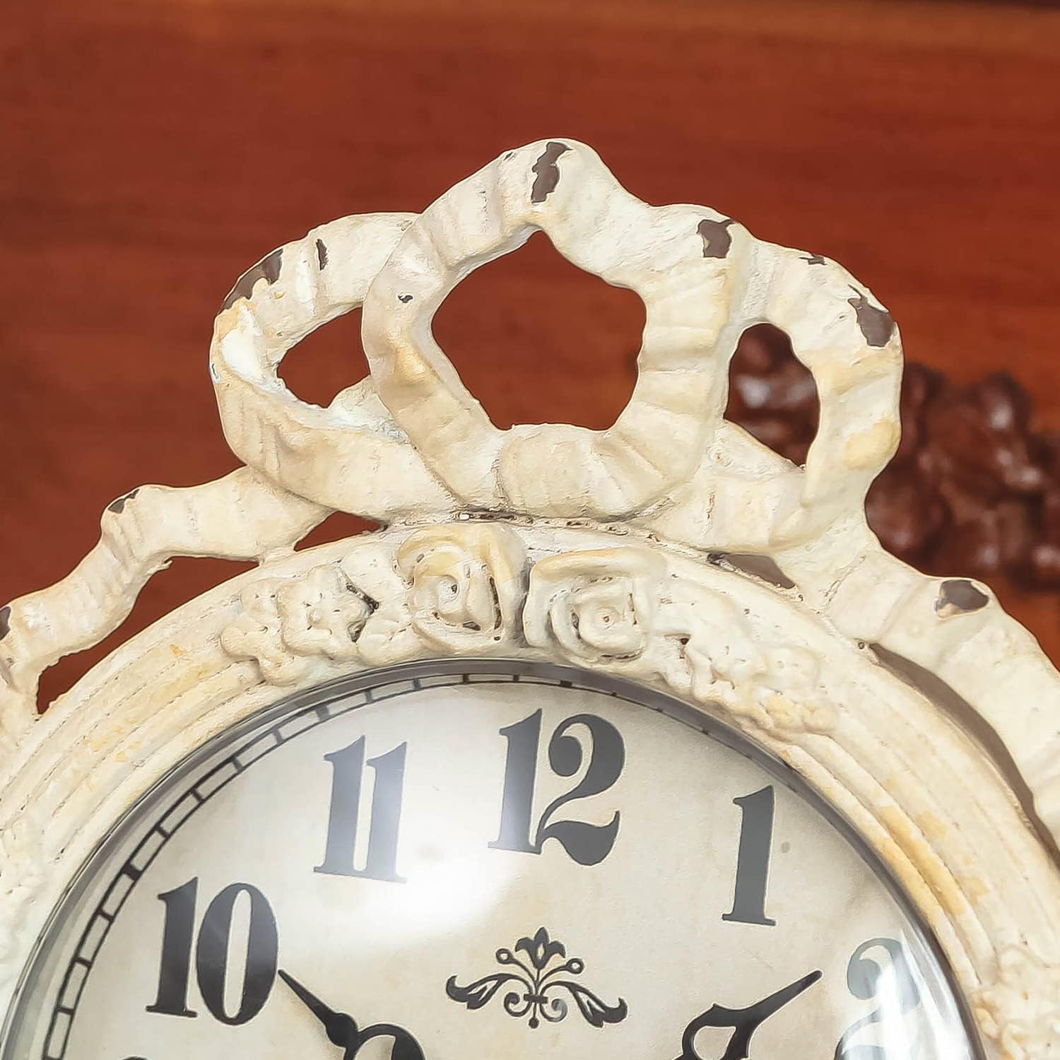 NIKKY HOME Small Table Clock Silent Non-Ticking, Shelf Desk Top Clock Battery Operated Vintage Rustic Design, Chic Home Decor for Fireplace Mantel, Desktop, Countertop, Beige