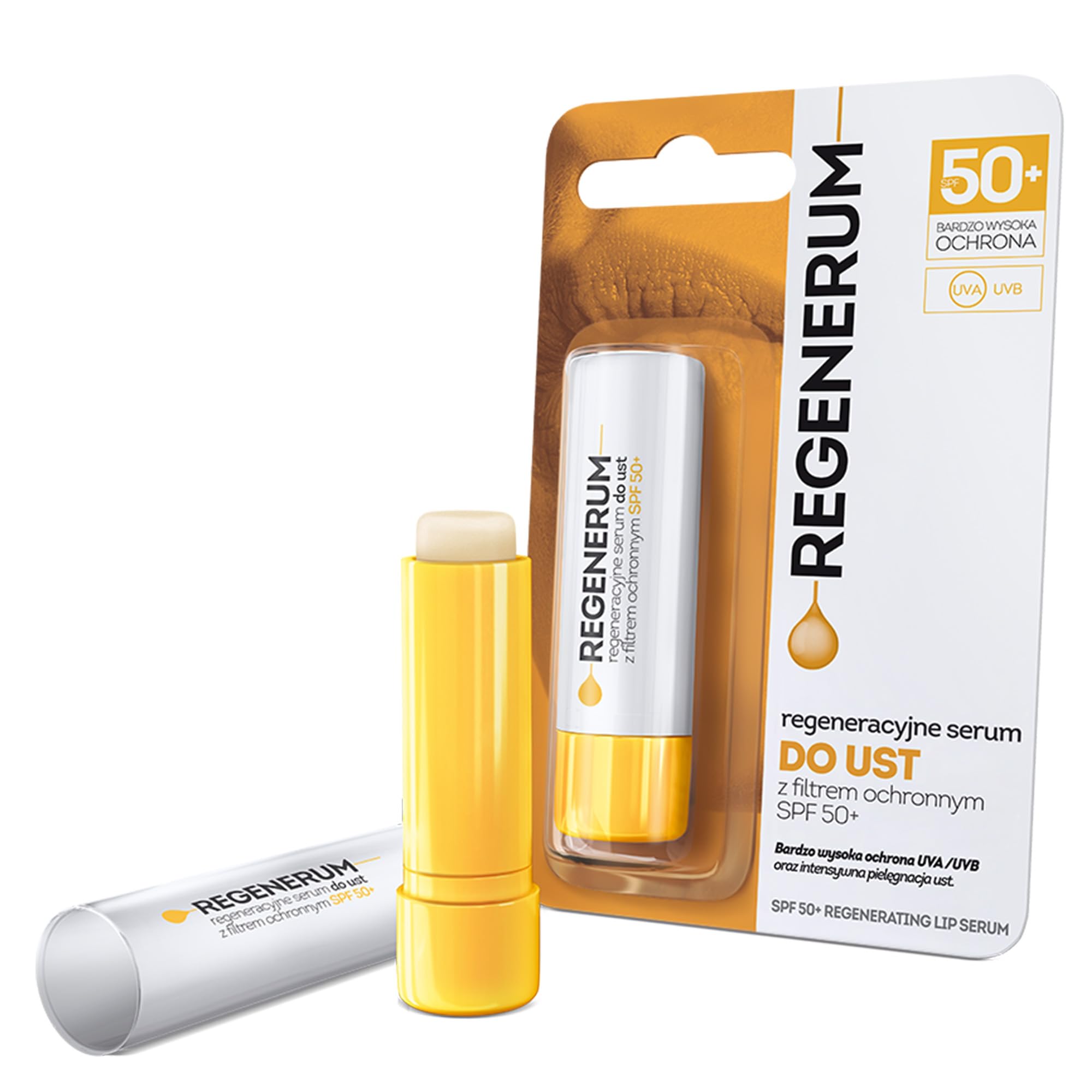 Regenerum - SPF 50+ Regenerating Lip Serum - Sunscreen and Conditioner, Hydrating and Nourishing Vitamin E Prevents Dryness and Pigment Loss - 5g