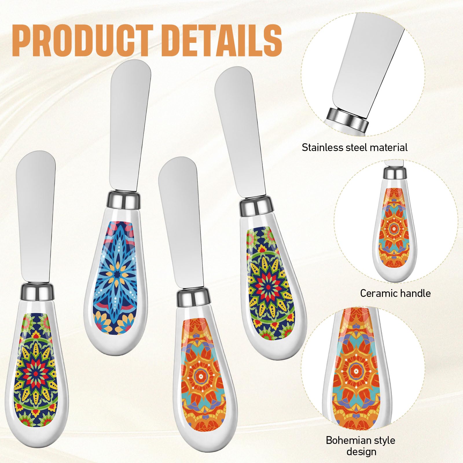 Boho Butter Knife Set - 6 Pack Cheese Spreader -5