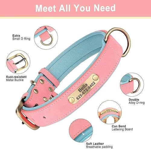 Miniatura 3 de Collares para perros personalizados, collar de cuero acolchado de neopreno suave para perro, collar para perro personalizado con placa de nombre,