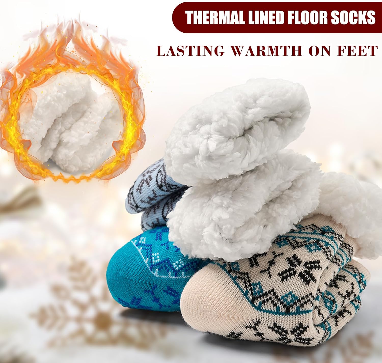 Boys Fuzzy Socks Winter Warm Socks for Kids Girls Fluffy Floor Socks with Grips for Home 3 Pack