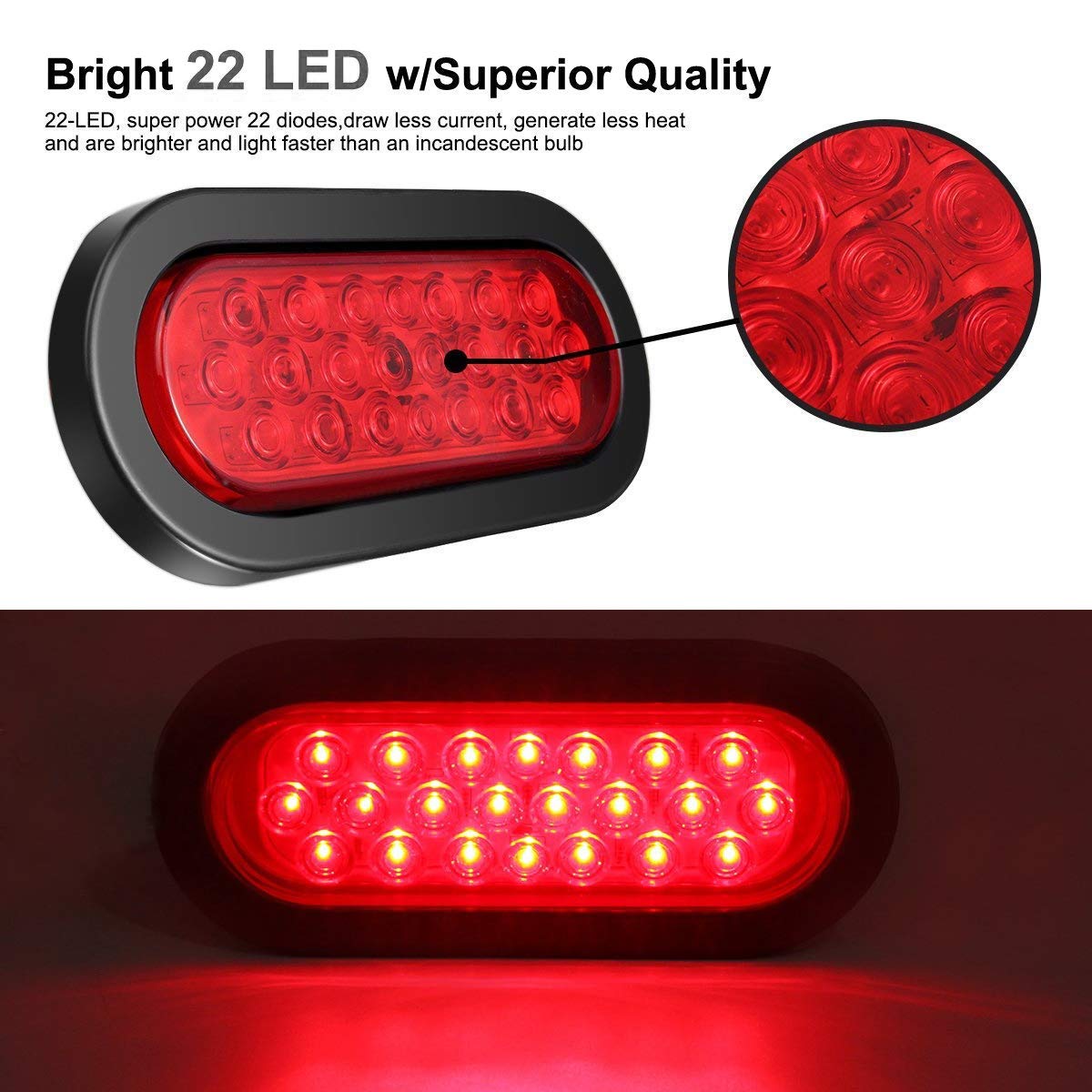 22 Luces LED Ovaladas De 6 Pulgadas, Luz Trasera Roja Para
