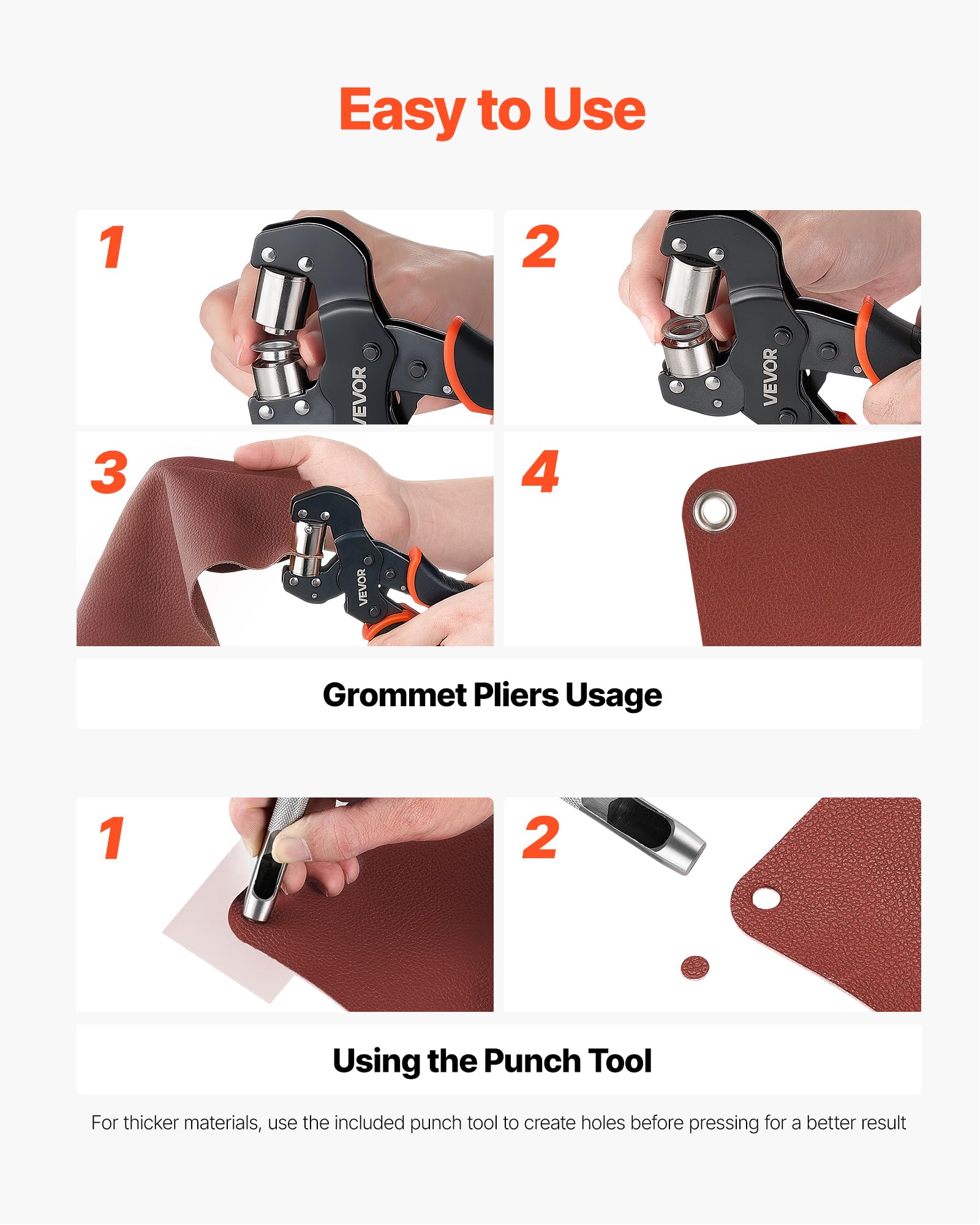 VEVOR Kit di Attrezzi per Occhielli da 6/8/10 mm 900 Pezzi con Rondelle | Pinza Occhiellatrice Manuale, Strumento per Forare Blocchi per Pelle Cuoio Teloni Scarpe Artigianato Tessuto Lavori Fai Da Te
