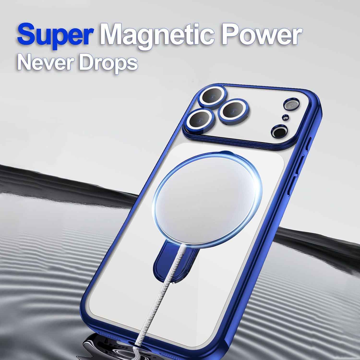 Magnetic for iPhone 17 Pro Max Case with Stand Clear [Compatible with MagSafe] [Full Camera Protection] Plating Transparent Slim Phone Case for iPhone 17 Pro Max Men Women Girls, Clear Blue - Image 3
