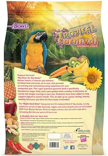 Miniatura 2 de F.M. Brown's Tropical Carnival, comida gourmet de guacamayos Big Bites para picos grandes, semillas, verduras, frutas y nueces con probióticos, 14