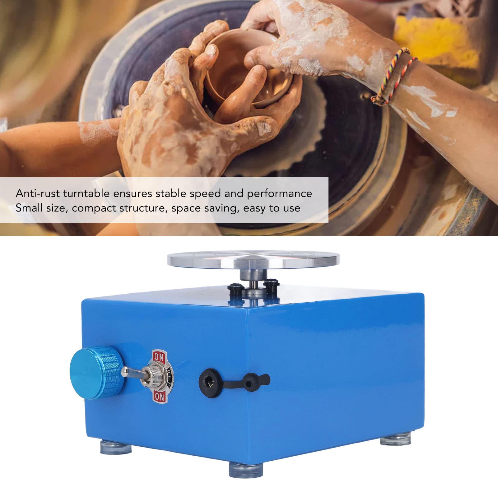 Mini torno de alfarería, pequeña máquina eléctrica para modelar cerámica, kit de torno de cerámica para la enseñanza escolar, bar de alfarería, bricolaje casero, azul