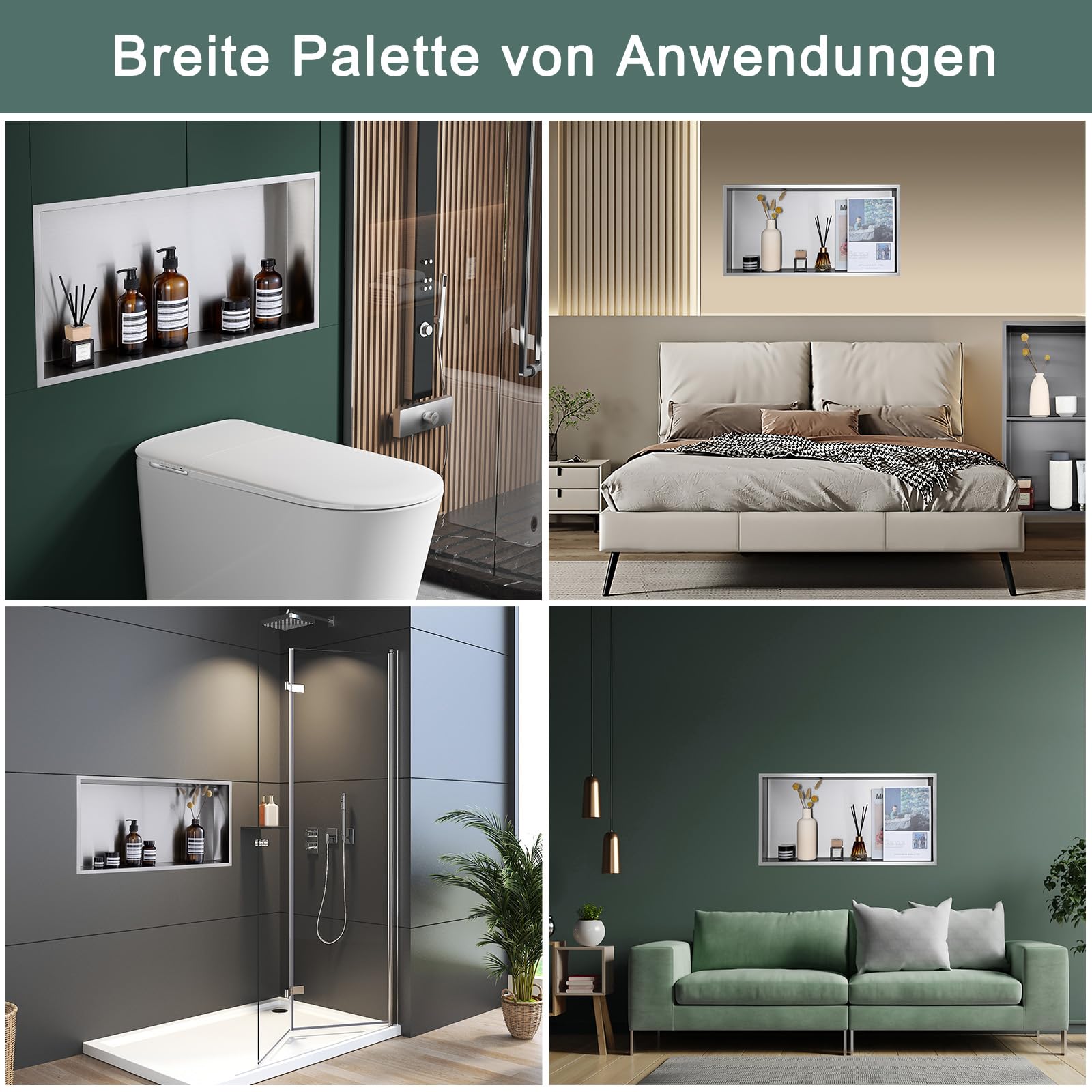 Wandnische Dusche Edelstahl 304, Keine Fliesen Erforderlich, Eingebettet Duschnische 60 x 30 x 10 cm, Duschnische Einzelregal Lagerung für Badezimmer, Gebürstet