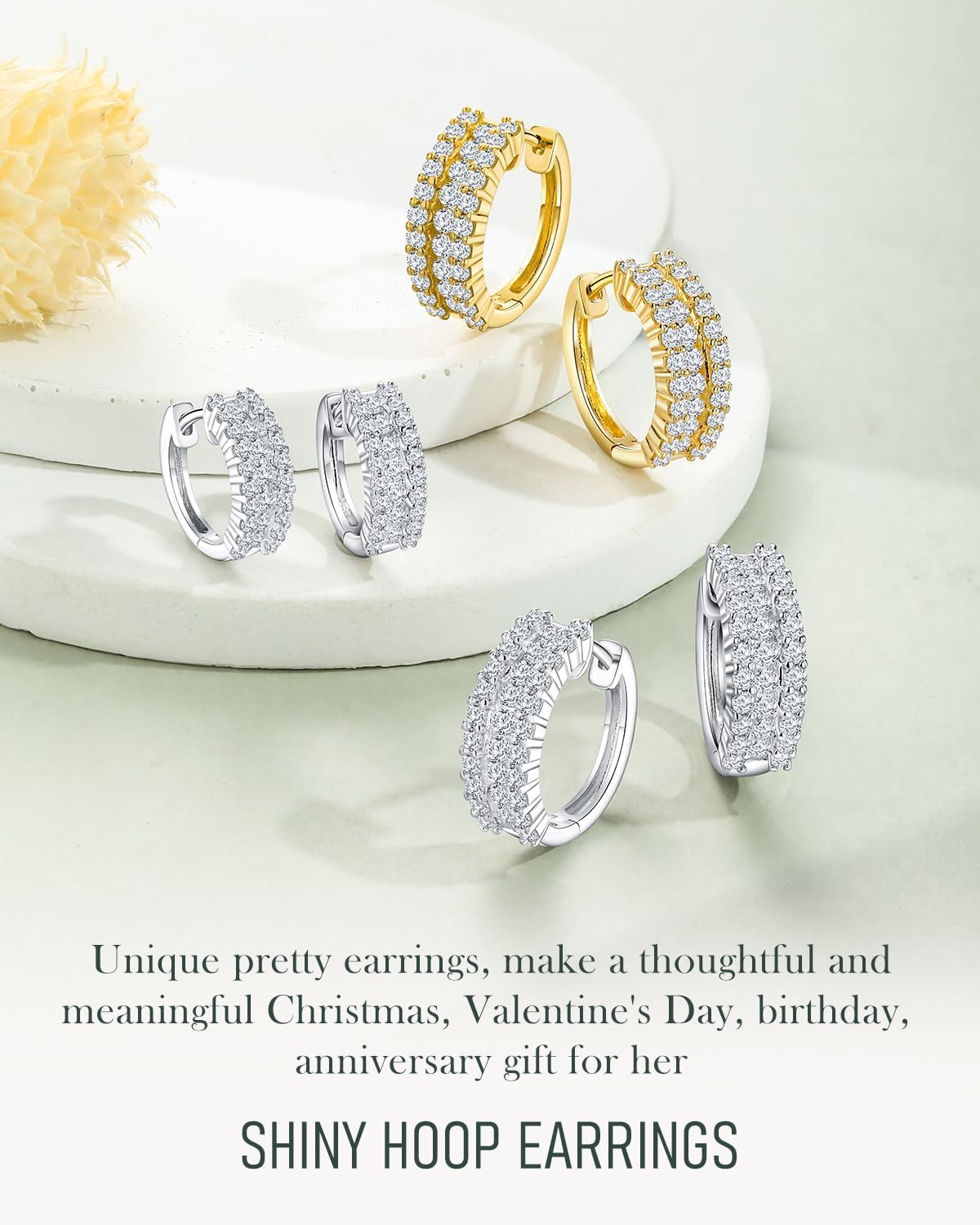 14K Gold Plated/925 Sterling Silver Created Gemstone Hoop Earrings for Women 15mm Huggie Hoops Anniversary Valentine's Day Christmas Jewelry(with Box)