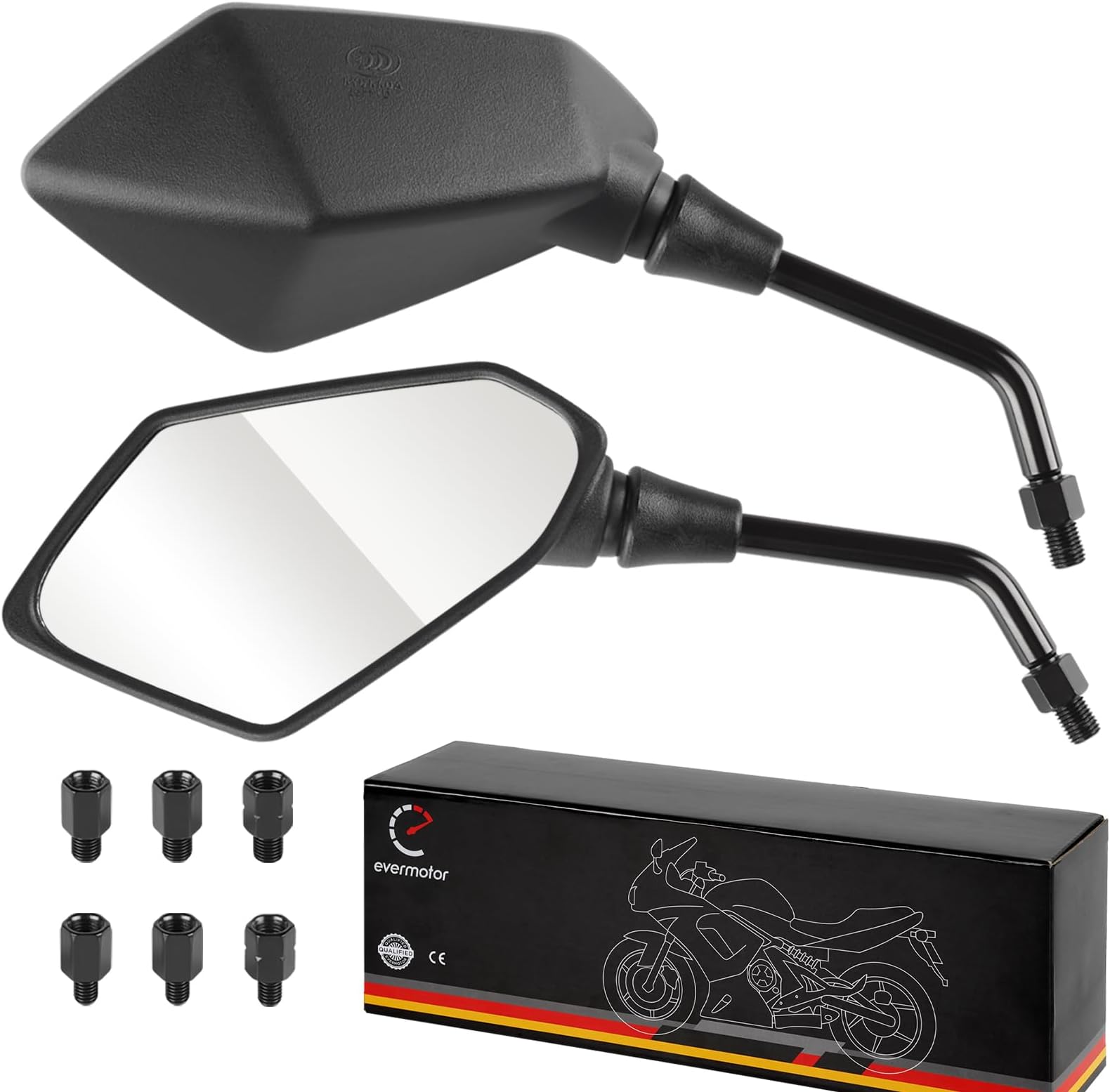 Universal Motorcycle Mirrors, Motorbike Mirrors with M8 M10 Clockwise and Counter Clockwise Threaded Bolts, E-Mark Motorcycle Rearview Mirror for ATV Scooter Cruiser