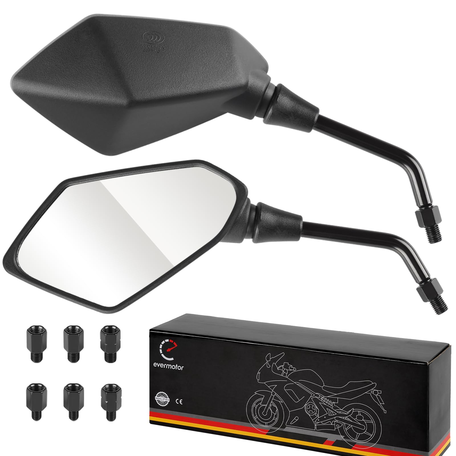 Evermotor Universal Moto Specchietto Retrovisore E11 Omologati M10 M8 Nero