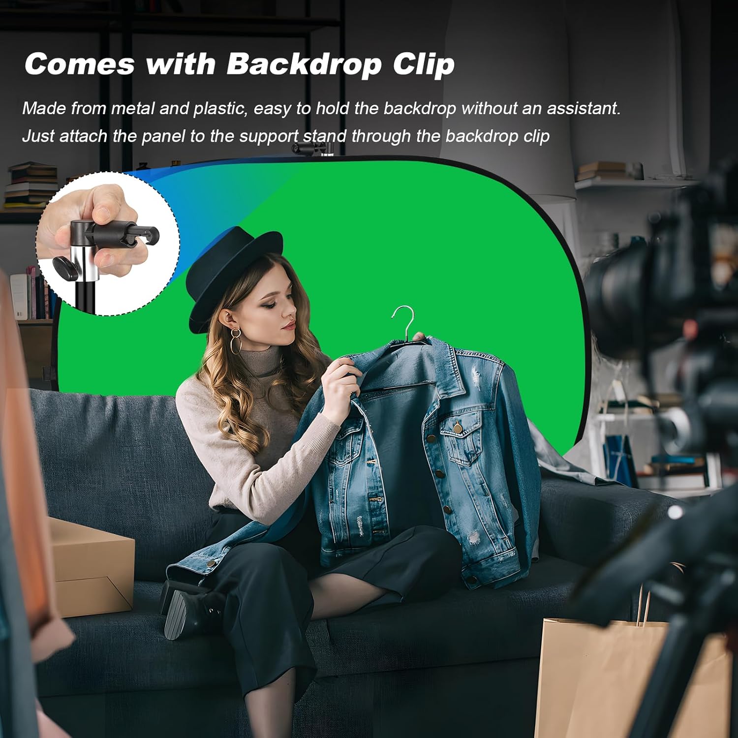 Soonpho 5x7ft/1.5x2m Collapsible Chromakey Backdrop, 2-in-1 Double-Sided Green and Blue Screen Panel Backdrop with 6.5ft/2m Light Stand, Reflector Clip and Clamps for Photo Studio Video Shooting