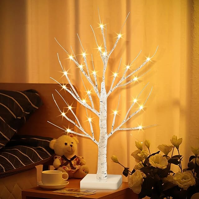 SKBSD Lighted Birch Tree, Birch Twig Tree with Lights,Warm White 24 LED Battery / USB Powered for Tabletop Decorations,Twig tree for Indoor Party Home Wedding Party Valentine Day Easter
