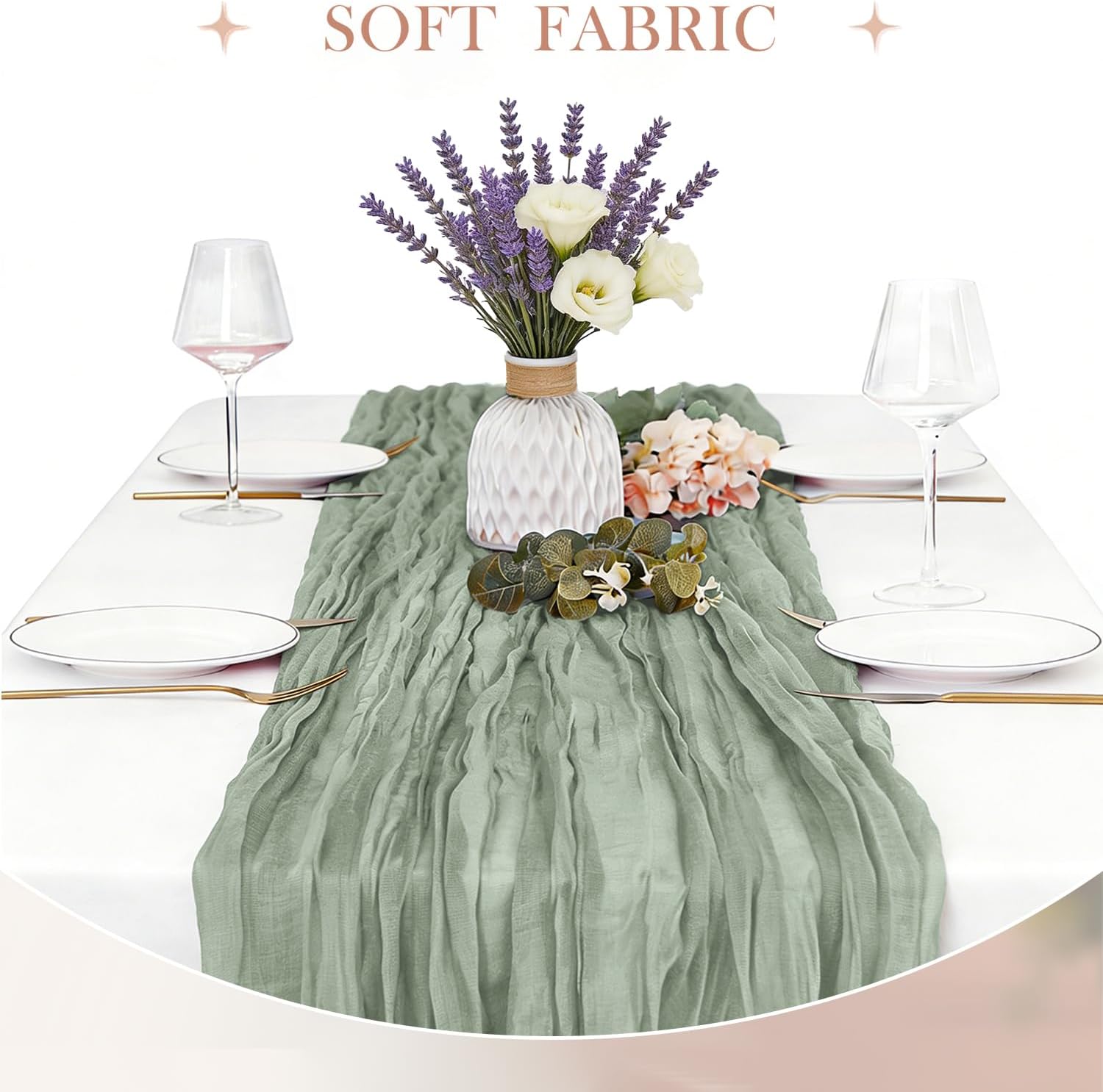 10 Pack Sage Green Cheesecloth Table Runner 17×120 Inch Gauze 10 FT Long Cheese Cloth Table Runners for Bridal Wedding Party Baby Shower Holiday Birthday Home Easter Decor