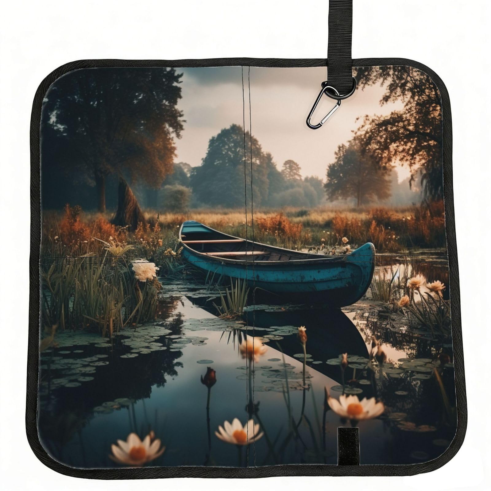 YGLHBDPBF Boat at Lake Shore Print Camping seat cushion,Foldable Sitting Pads,Save Backpack Space for Hiking