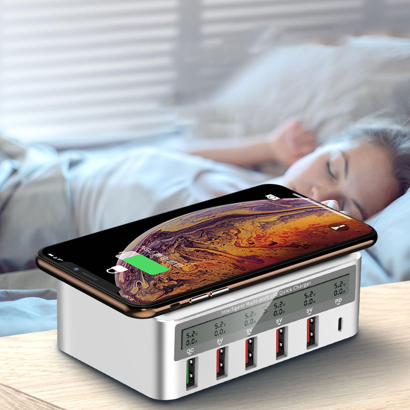 Station de Charge Rapide USB à 6 Ports avecQC 3.0, Chargeurs PD, écran LED pour Une Large compatibilité (Prise UE)