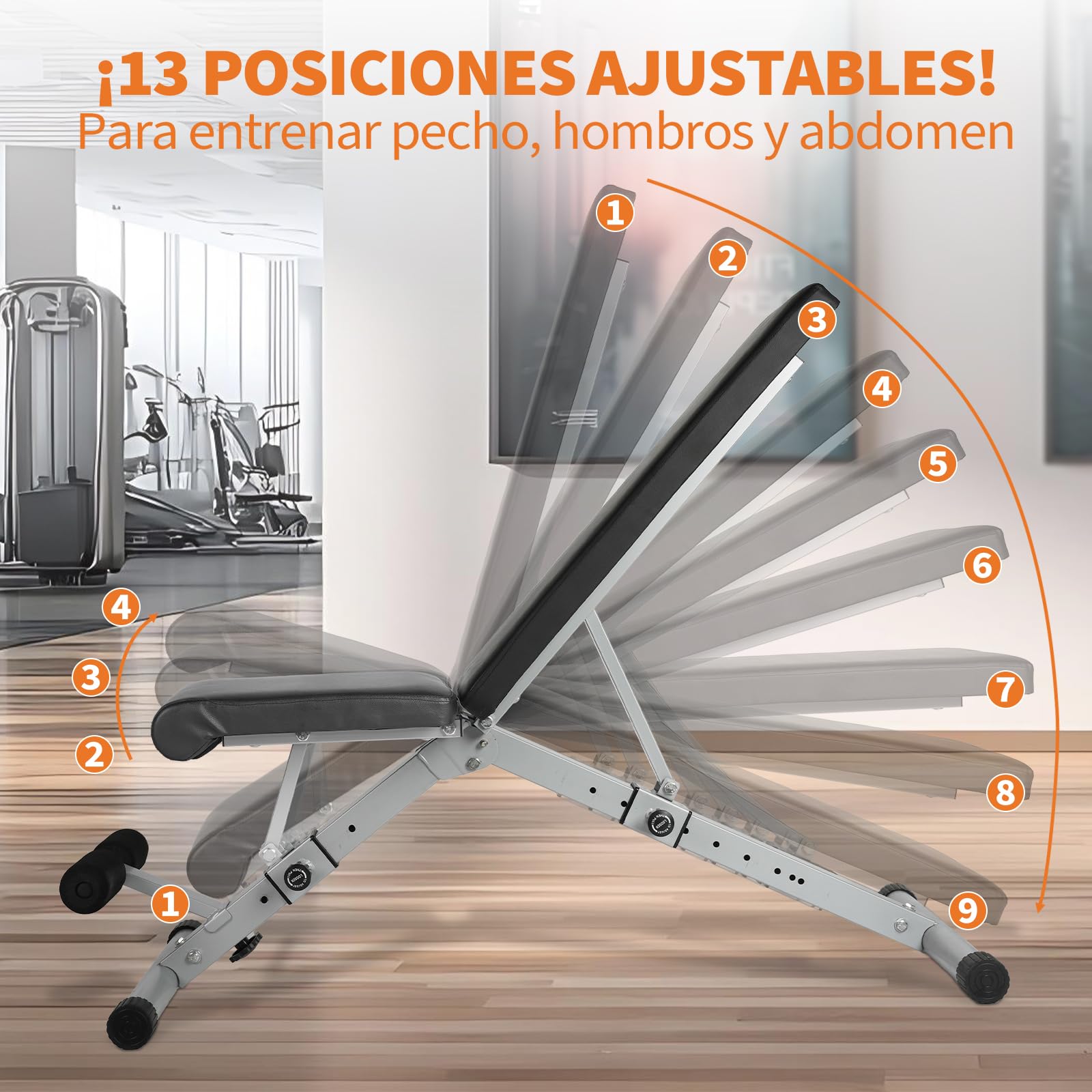 Banco de Pesas Ajustable con Pasador Rápido ALLINLIFE 200KG Plegable – Banco Musculación Multifunción con 13 Posiciones, Respaldo Regulable en 7 Niveles para Entrenamiento en Casa