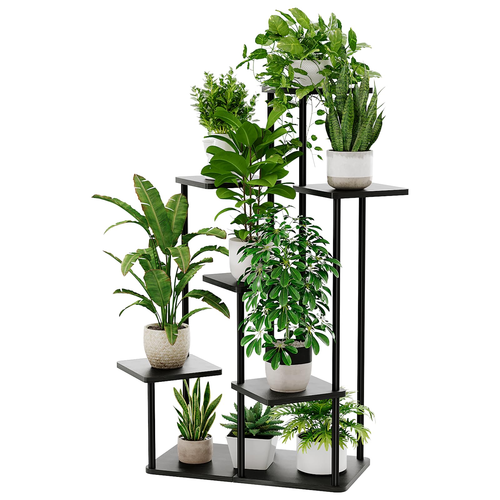 Bamworld Blumenständer Schwarz Hoch – Pflanzenständer aus Metall mit 7 Ebenen – Platzsparendes Pflanzenregal für Wohnzimmer, Balkon und Ecke – Blumenhocker & Deko Regal für Innenbereich