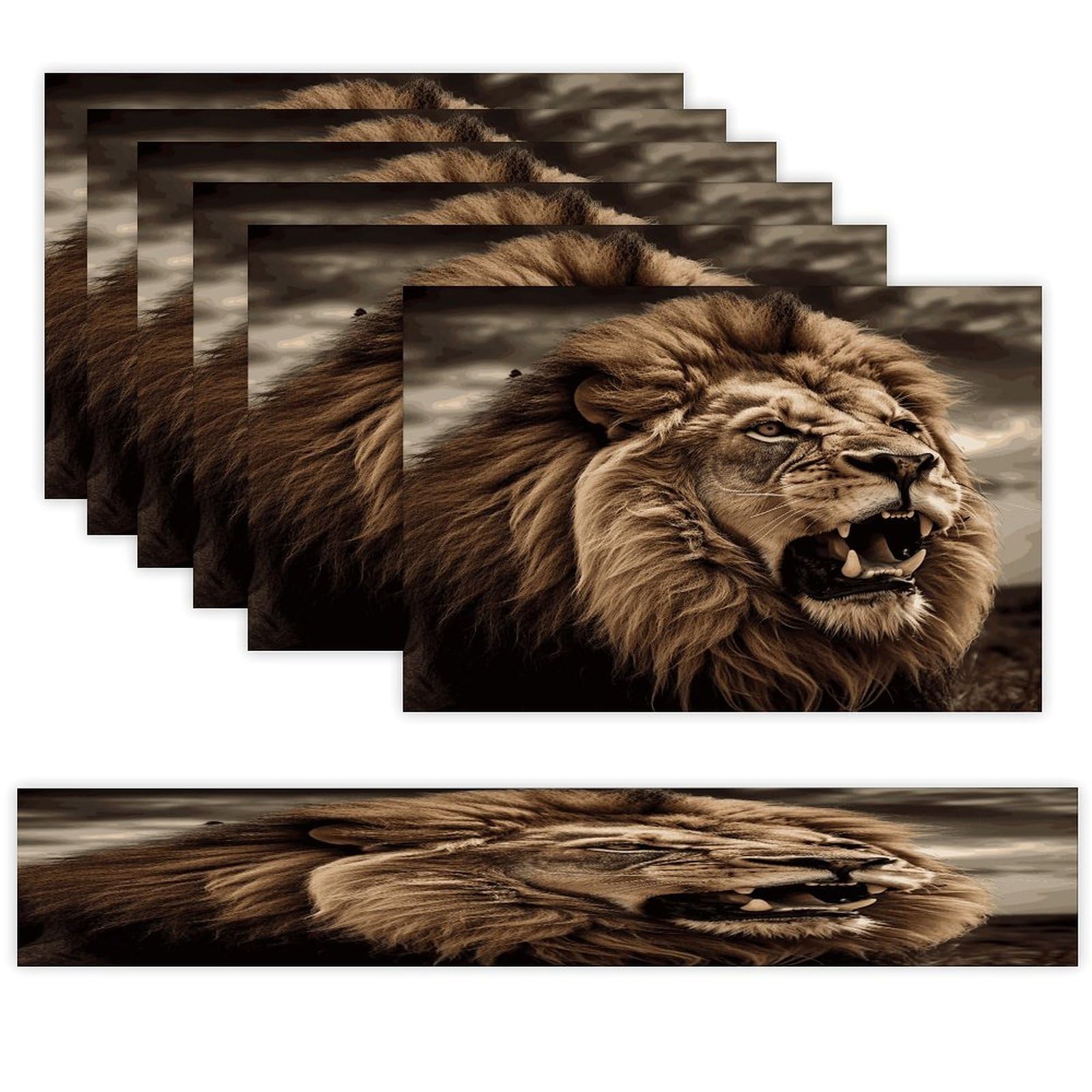 Angry Lion Table Runner and Placemats Set of 6 Wipe Clean Heat Resistant Table Mat with Table Runner Decorations Flax Linen Place Mat Set for Home Kitchen Party Supplies