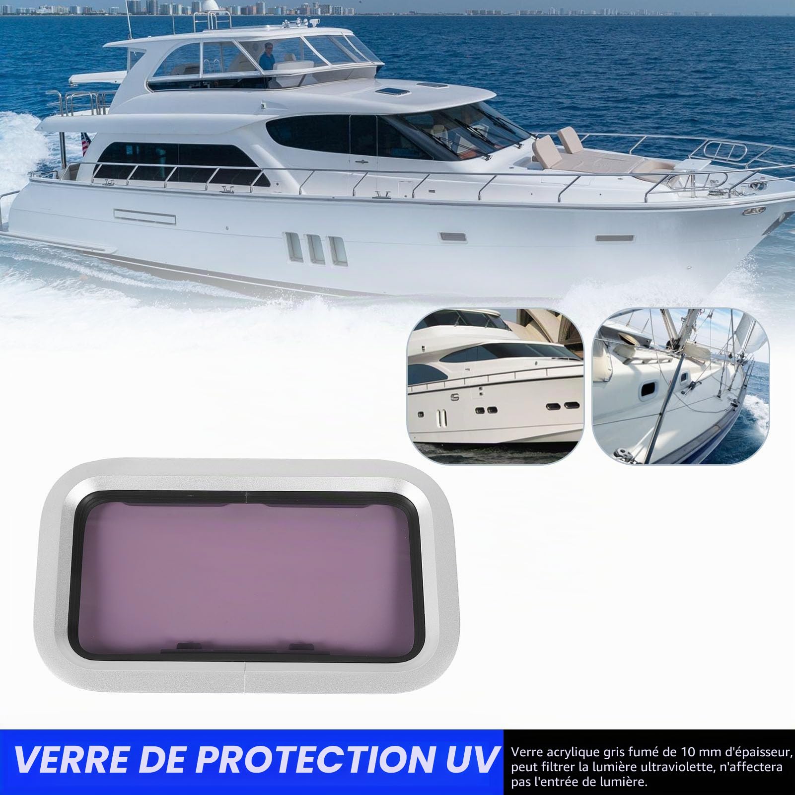 Jiawu D'ouverture Rectangulaire pour Bateau et Yacht, Fenêtre de Remplacement de Ventilation en Aluminium 429 X 171 Mm, Trou de Port D'ouverture Interne étanche de 0 à 180 Degrés