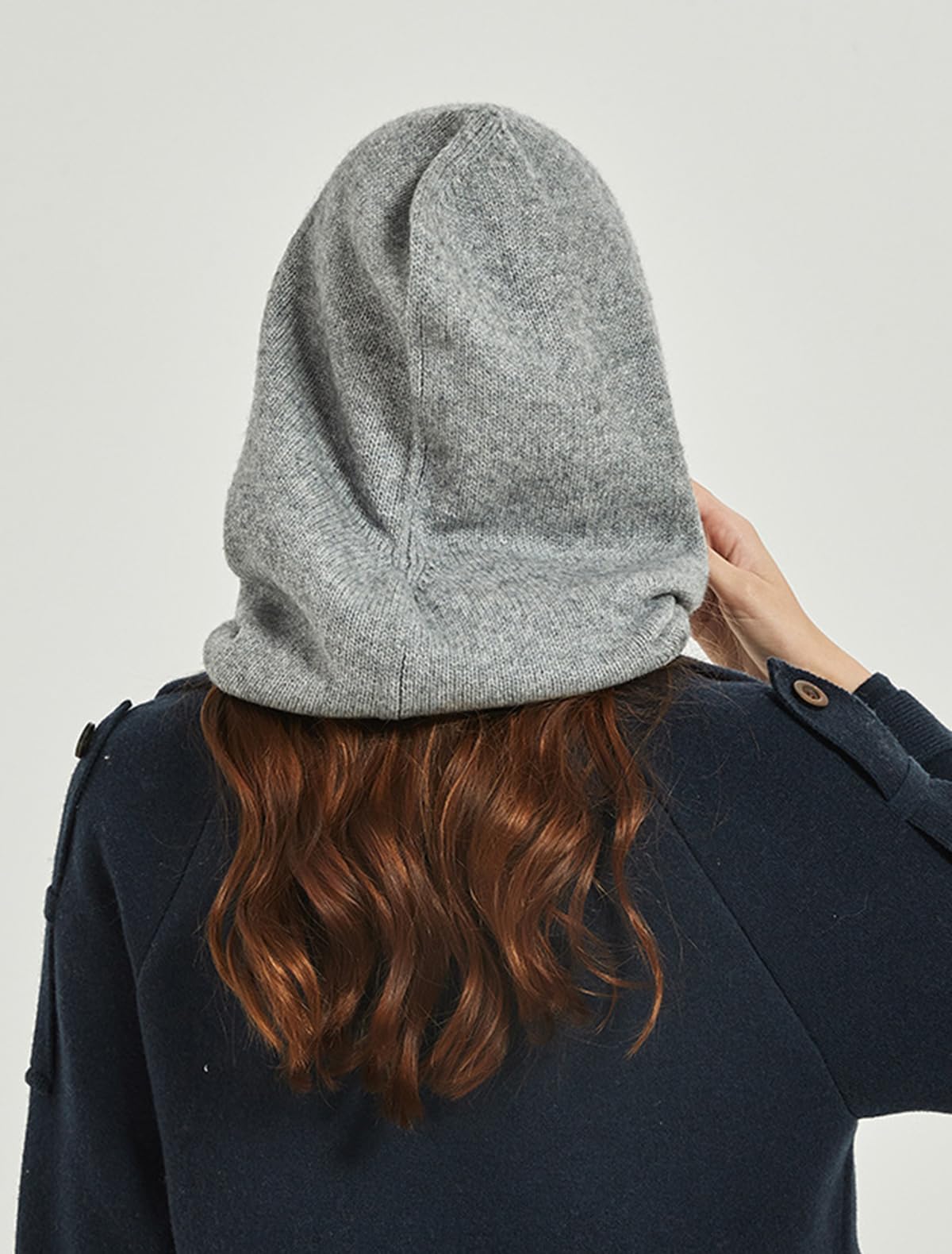 Unisexe Cagoule Bonnet Echarpe à Capuche, 10% Cachemire & 90% Laine, Hiver Doux Tricoté Chapeau Tube Écharpe 2 en 1 pour Femme Homme, Mode Chaud Foulard Loop à Capuche en Tricot, Cadeau Grey F