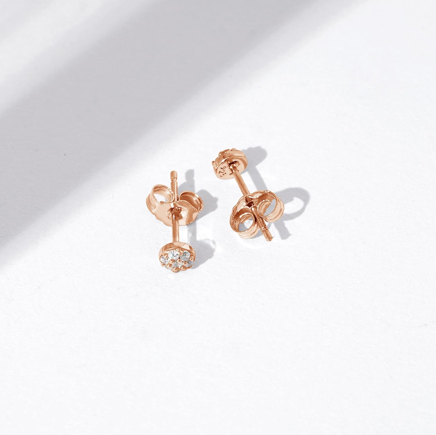 Amazon Essentials Rhodium Plated Sterling Silver Small Dainty Cubic Zirconia Pave Disc Earrings - Image 3