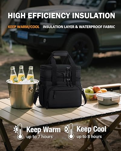 Miniatura 2 de Lonchera grande para hombres y mujeres, bolsa de almuerzo aislada de doble compartimento, bolsa térmica expandible a prueba de fugas con correa