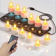 SoulBay LED Kerzen Aufladbar, 12 Stück Wasserdichte LED Teelichter Wiederaufladbar Elektrische Kerzen Schwimmkerzen mit Timer Fernbedienung Ladestation für Zimmer Badezimmer Wohnzimmer Halloween Deko