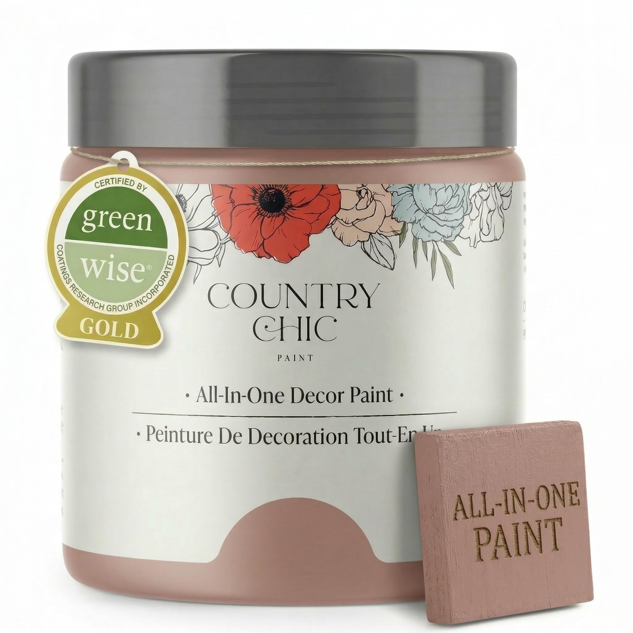 Country Chic All-in-One Chalk Paint for Furniture, Cabinets, Home Decor, Eco-Friendly, Matte Finish, Built-In Primer &amp; Top Coat for Wood, Metal - Enchanted (Blush Pink) - Pint 16 oz (475 ml)