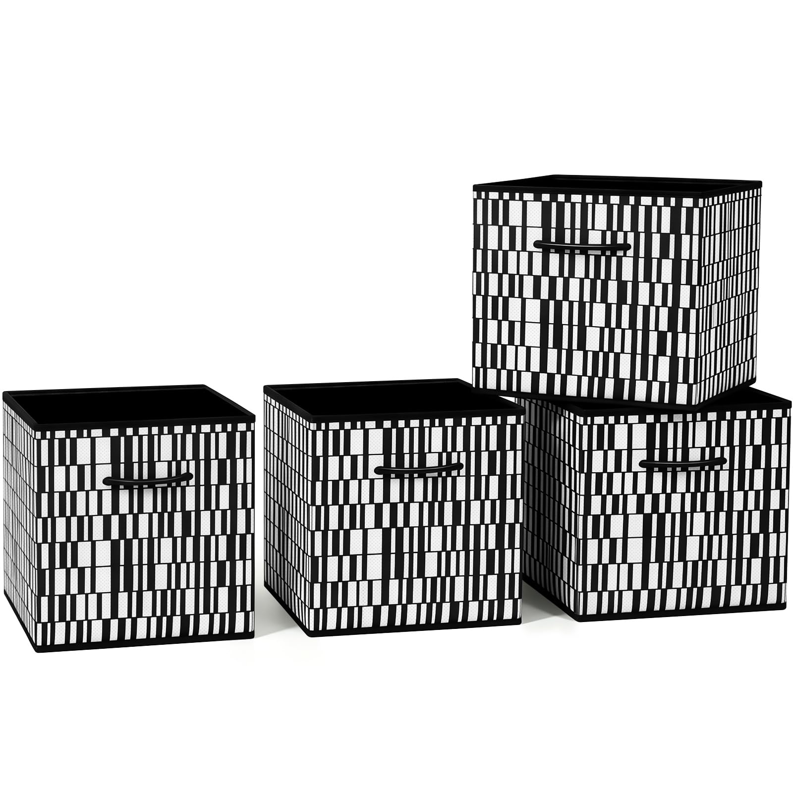 Hibtn Set of 4 Foldable Storage Box, Fabric with Handles Storage Cubes And Cloth Storage Organizer Drawer For Closet And Toys Storage,27 x 27 x 27 cm, Geometric Block Stripe โ image 1