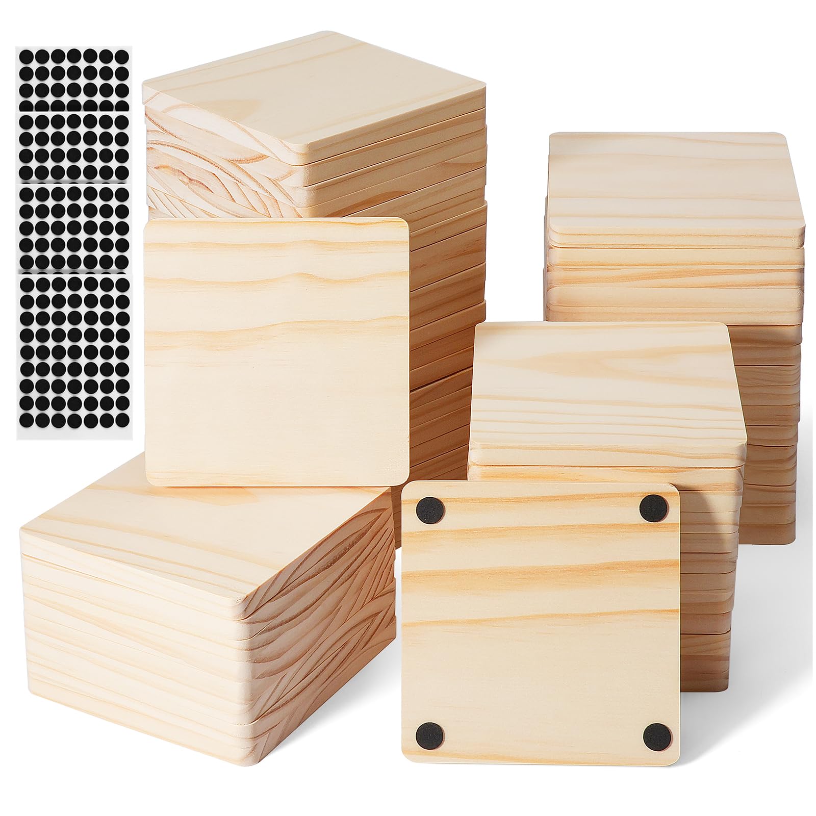 60 Pack Unfinished Wood Coasters, GOH DODD 4" Wood Slices for Nature Crafts & Wedding Decoration, Blank Coasters Wood Kit for DIY Architectural Models Drawing Painting Wood Engraving, Square