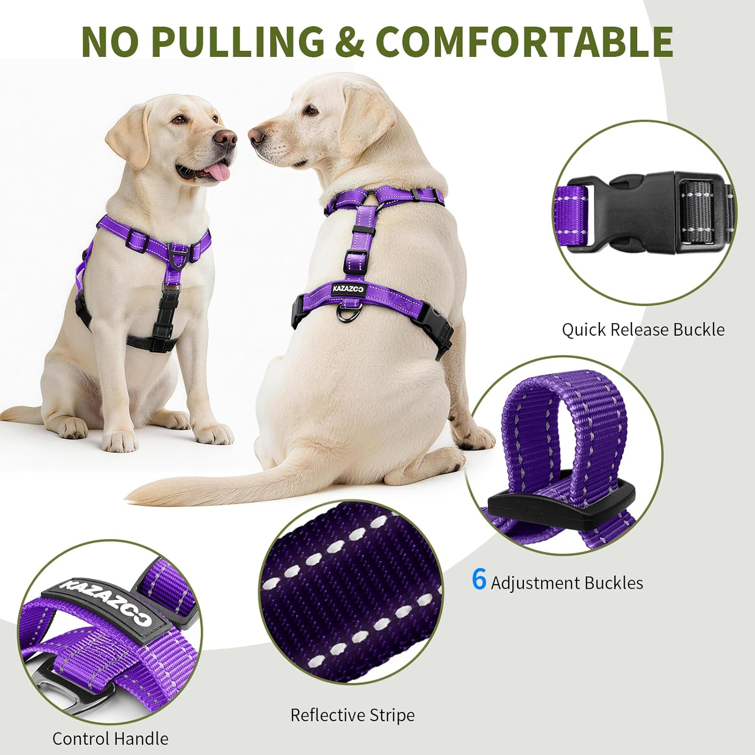 Dog Harness,Adjustable No Pull Dog Harness,Y-Shaped Design,Buckle-Neck Balance Harness with Reflective, Ideal for Dog Training Hiking, Easy Walk Harness,Durable High-Tensile Nylon Purple-XL