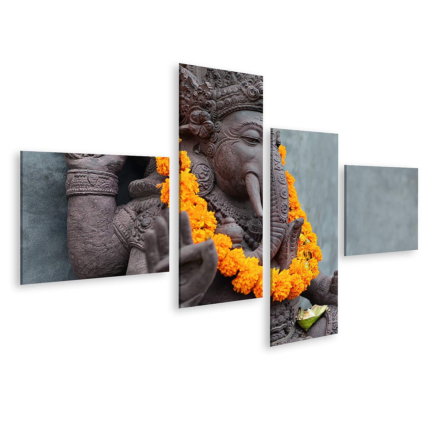 islandburner Quadro su tela Ganesha con maschere balinesi Barong seduto davanti al tempio decorato per il festival religioso di Or Stampe Arte Poster Murale