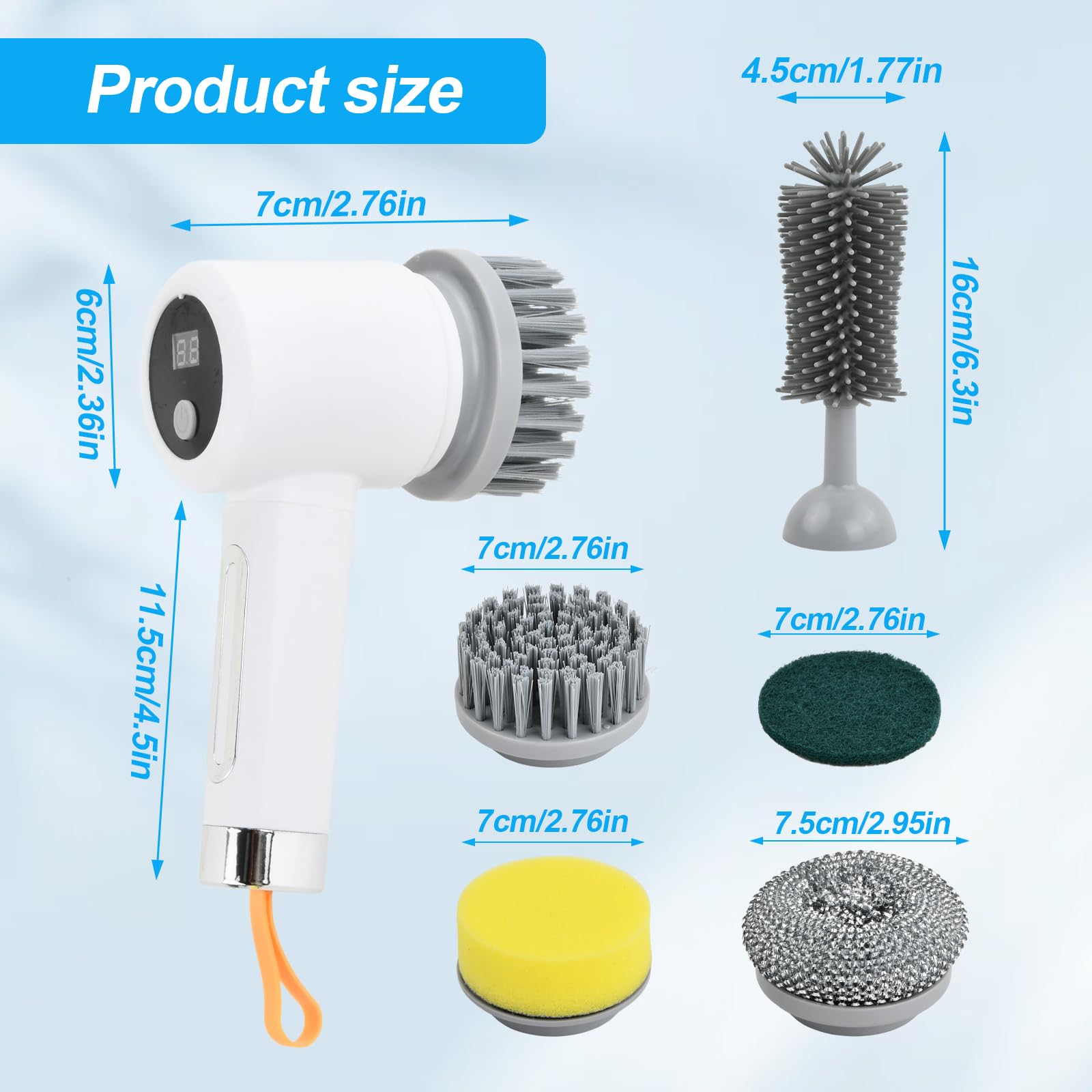 Spazzola Elettrica Rotante per Pulizia - 5 Testine Intercambiabili & 3 Modalità - Perfetta per Piastrelle, Cucina, Vetro e Tazze, Impermeabile, Autonomia 180 Min - Design Wireless e Leggero