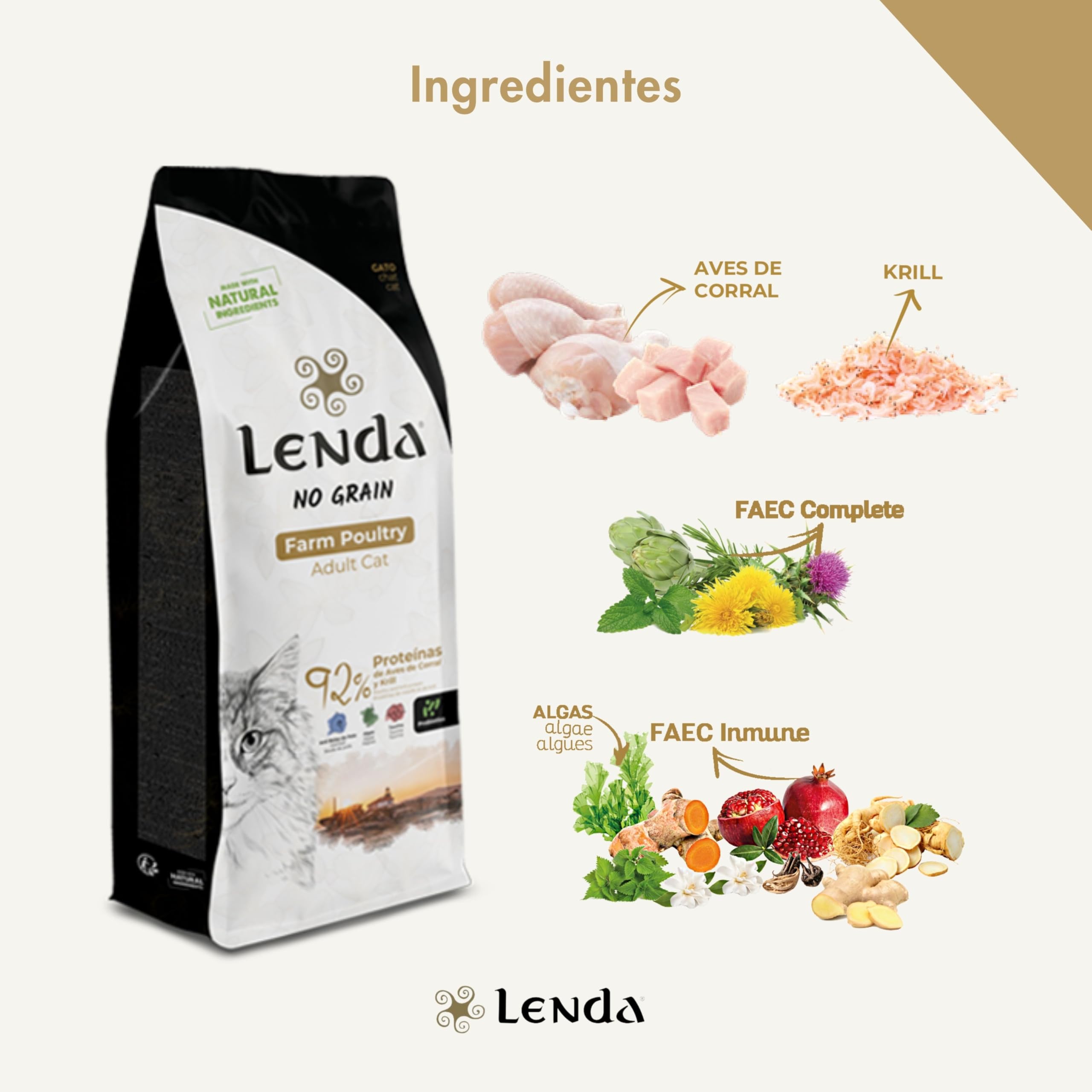 Lenda Gato Adult Farm Poultry 7Kg - Pienso SIN Cereales para Gatos Adultos | Comida Natural con Botánicos y Probióticos | Hipoalergénico