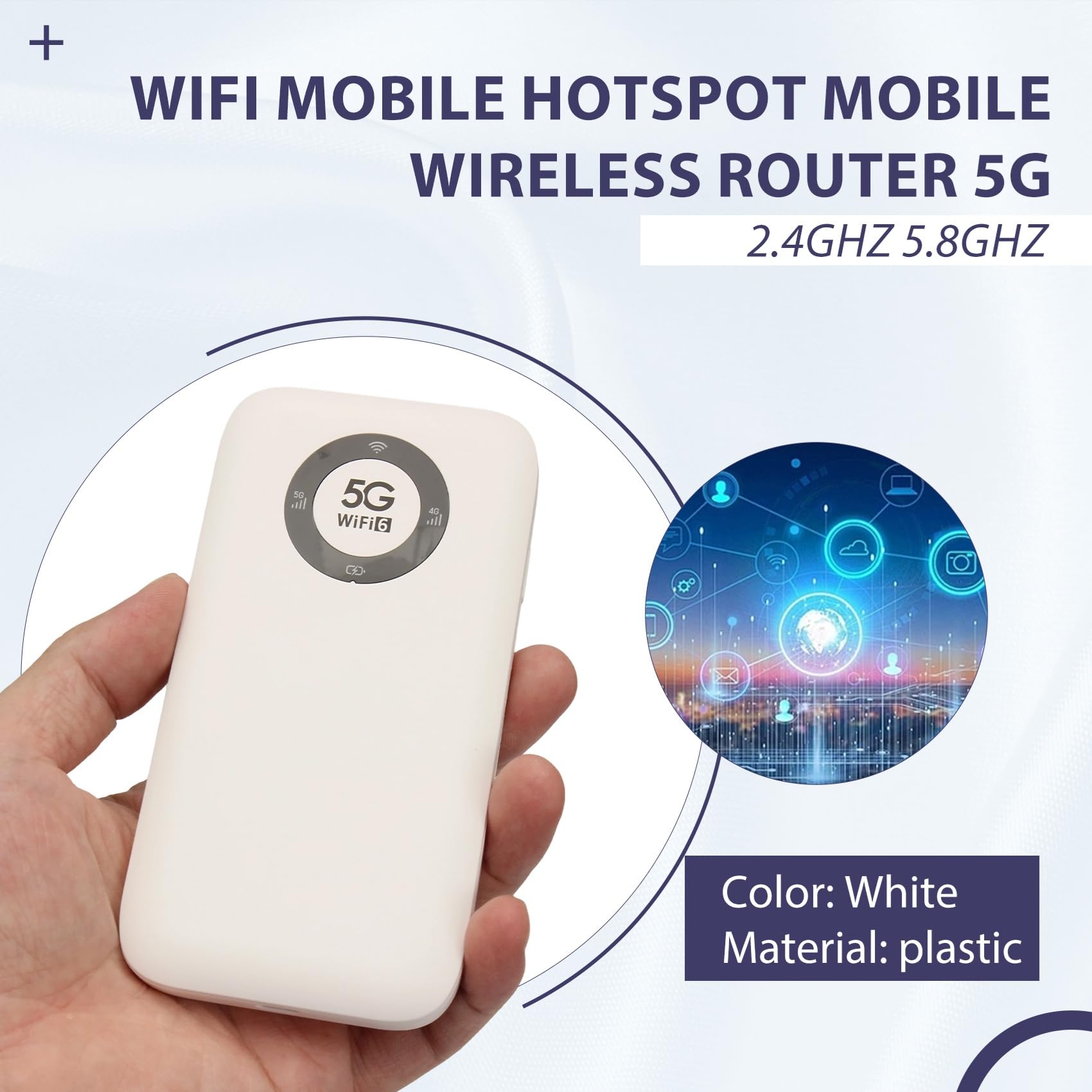 Router Wireless Wi-Fi Dual Band 5G 2,4 GHz 5,8 GHz, Hotspot Mobile, Slot per Scheda SIM, Batteria Ultra Veloce da 7100 mAh