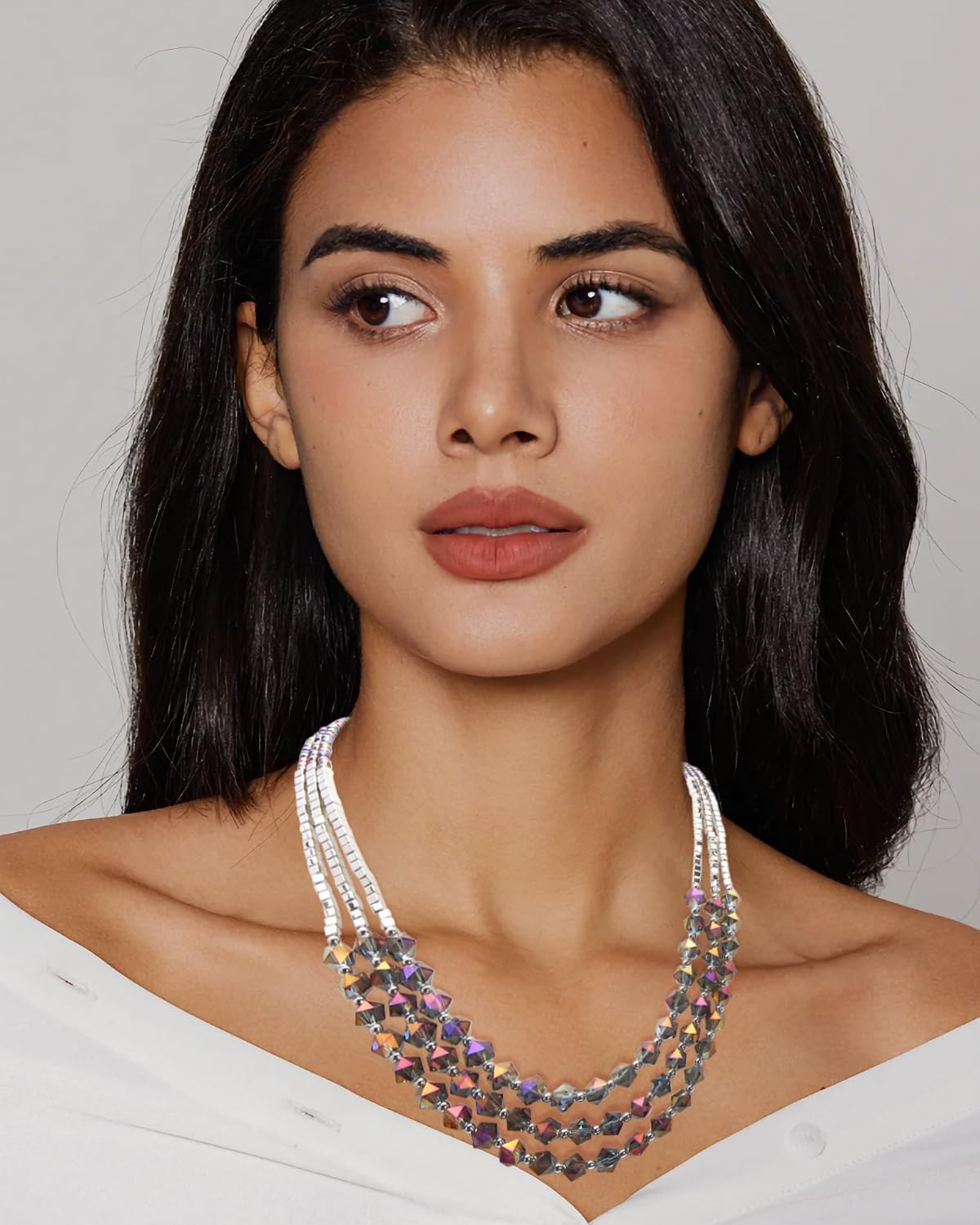 Bocar Necklace for Women, 3 Layer Beaded Necklace Crystal Beads Strand Fashion Jewelry, Party Gifts for Her - Image 2