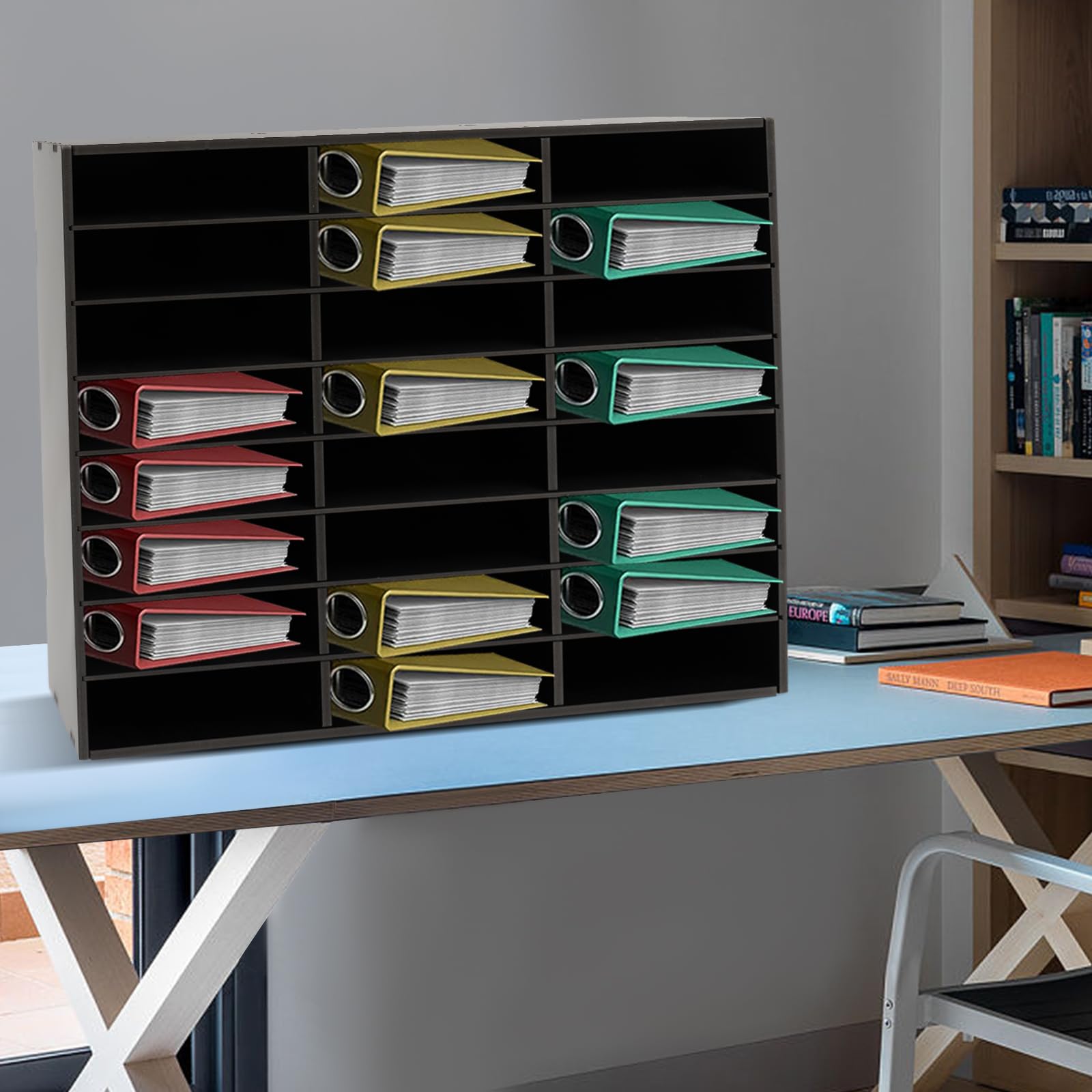 Organizador de oficina con 36 compartimentos, archivador de escritorio, buzón de oficina, para guardar documentos, cuadernos y carpetas (negro)