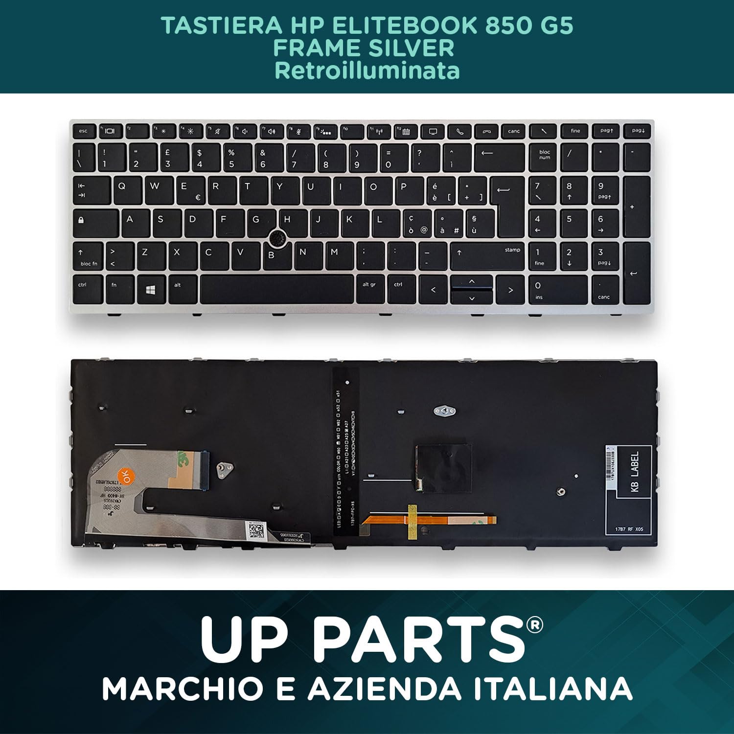 Ricambio Tastiera per Hp, Tastiera compatibile con HP 15u G5, 15u G6 e EliteBook 755 G5, 850 G5, 850 G6, Layout italiano - Con retroilluminazione - Con frame - Azienda italiana