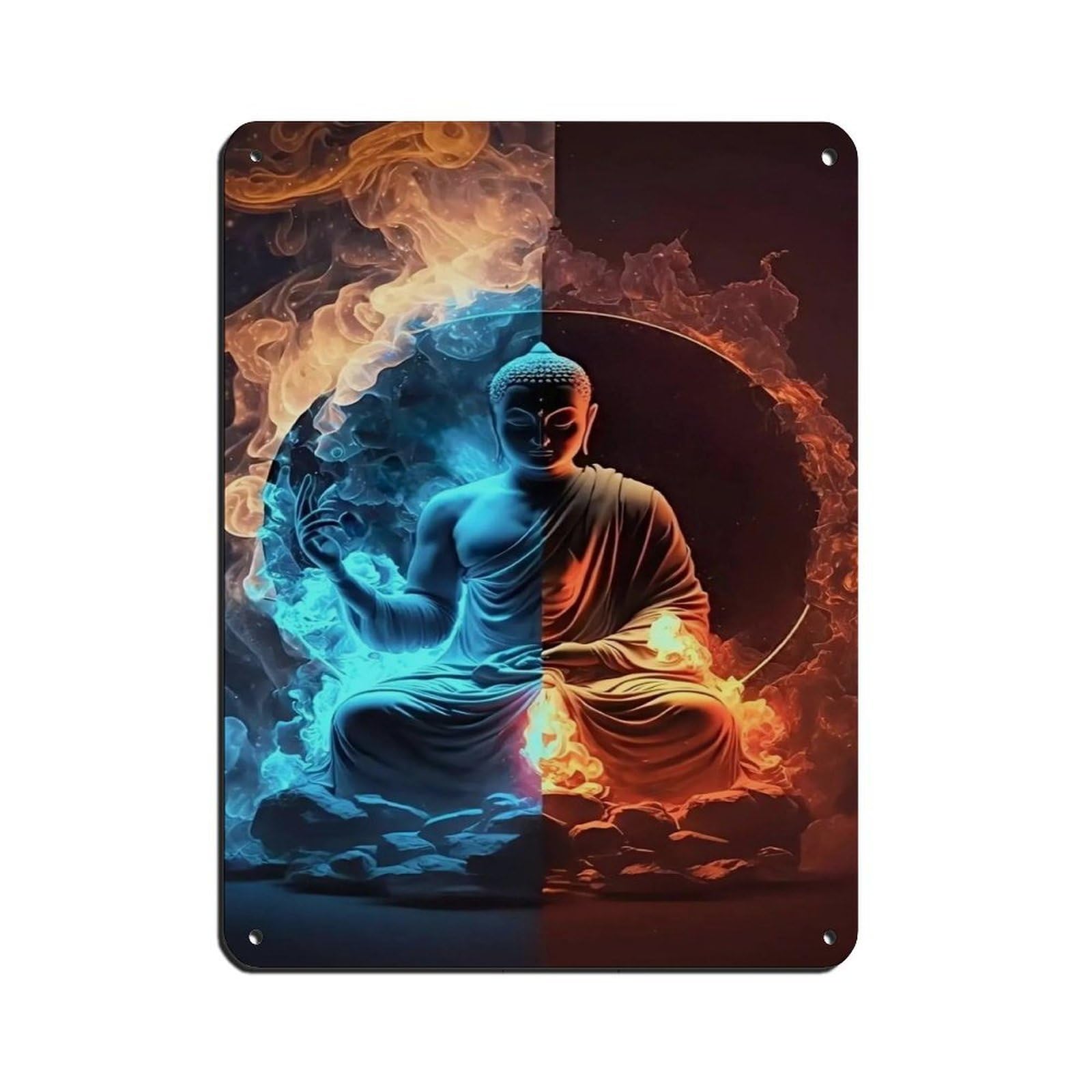Fire And Ice Buddha – Dynamic Zen, Spiritual Art (2) Tin Sign Vintage Metal Pub Club Cafe Bar Home Wall Art Decoration Poster Retro 12x16inch(30x40cm)