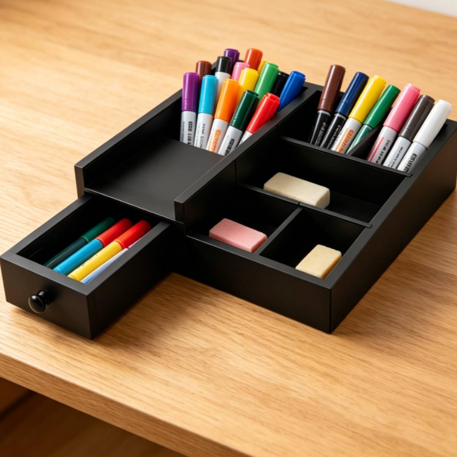 Schreibtisch Organizer Tablett Desktop Organizer Ablage Utensilienhalter Aufbewahrungsschale Schublade aus Kiefernholz für Stifte Bürsten Schmuck für Büro Schminkkommode Bad Nachttisch