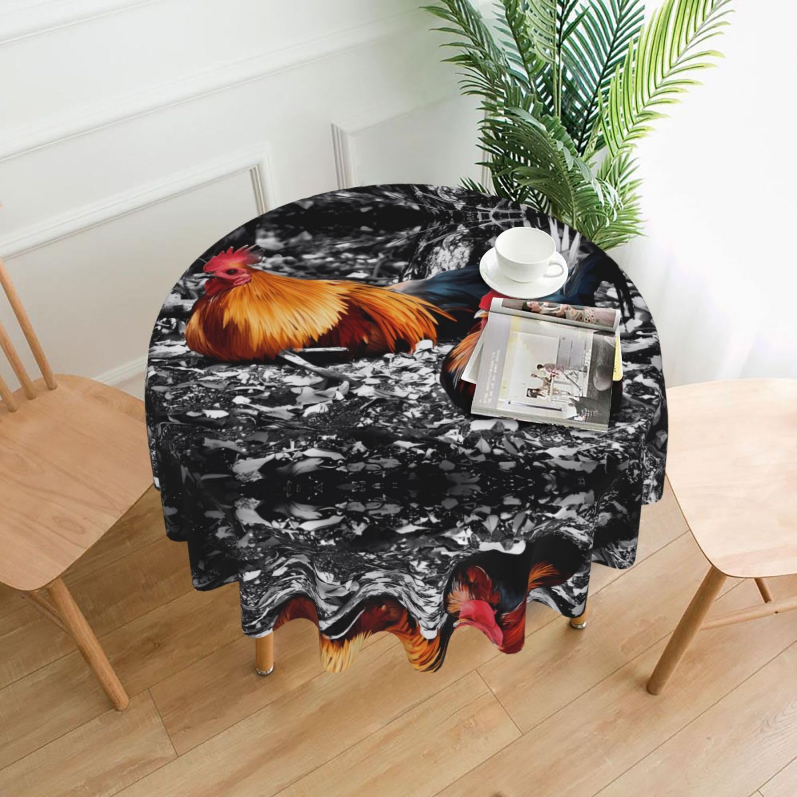hhxvcv Chicken Rooster Round Tablecloth – Dining Table Cover