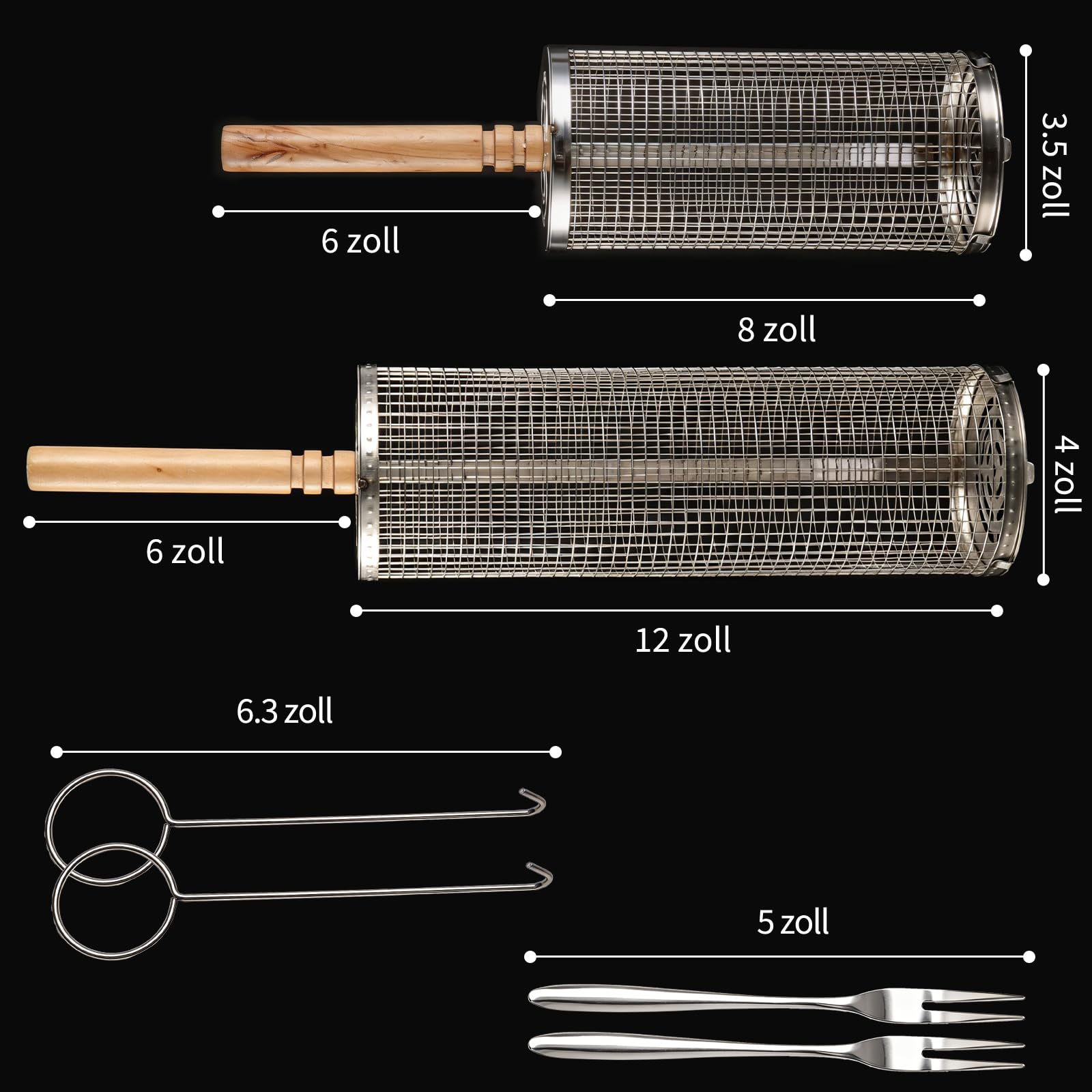 Panier à Barbecue Roulant Gigogne, Poignée Amovible, Acier Inoxydable 304, Grand + Petit, Accessoires pour Légumes, Ustensiles de Cuisine Extérieur Camping, Cadeau Anniversaire Homme Papa