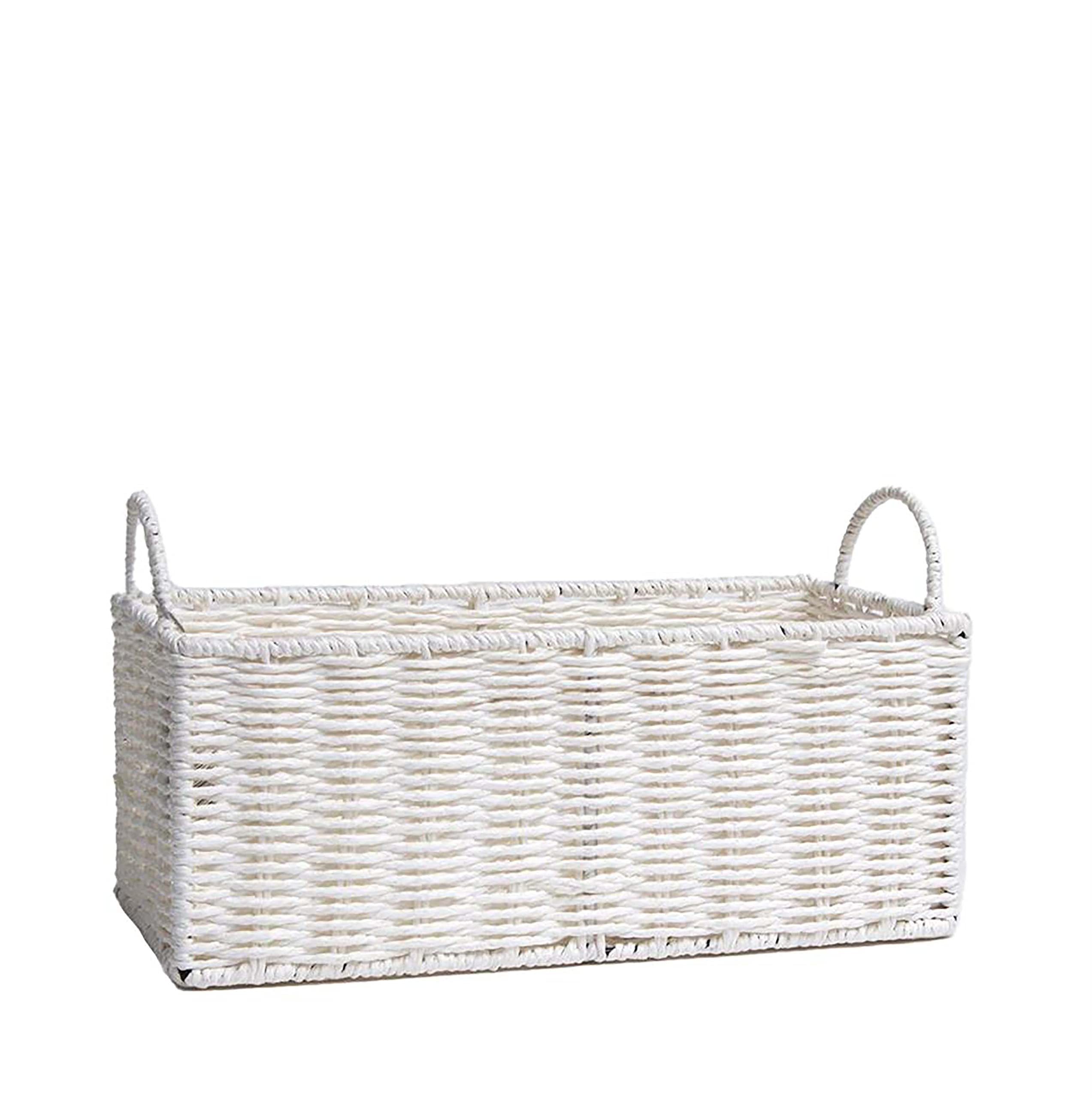 AAMEN Bathroom Rope Storage Basket with Handles, Toilet Paper Basket, Toy Storage Basket, Storage & Organization, Easy carry & Lightweight, Rectangular Decorative Baskets for Home Décor (White)