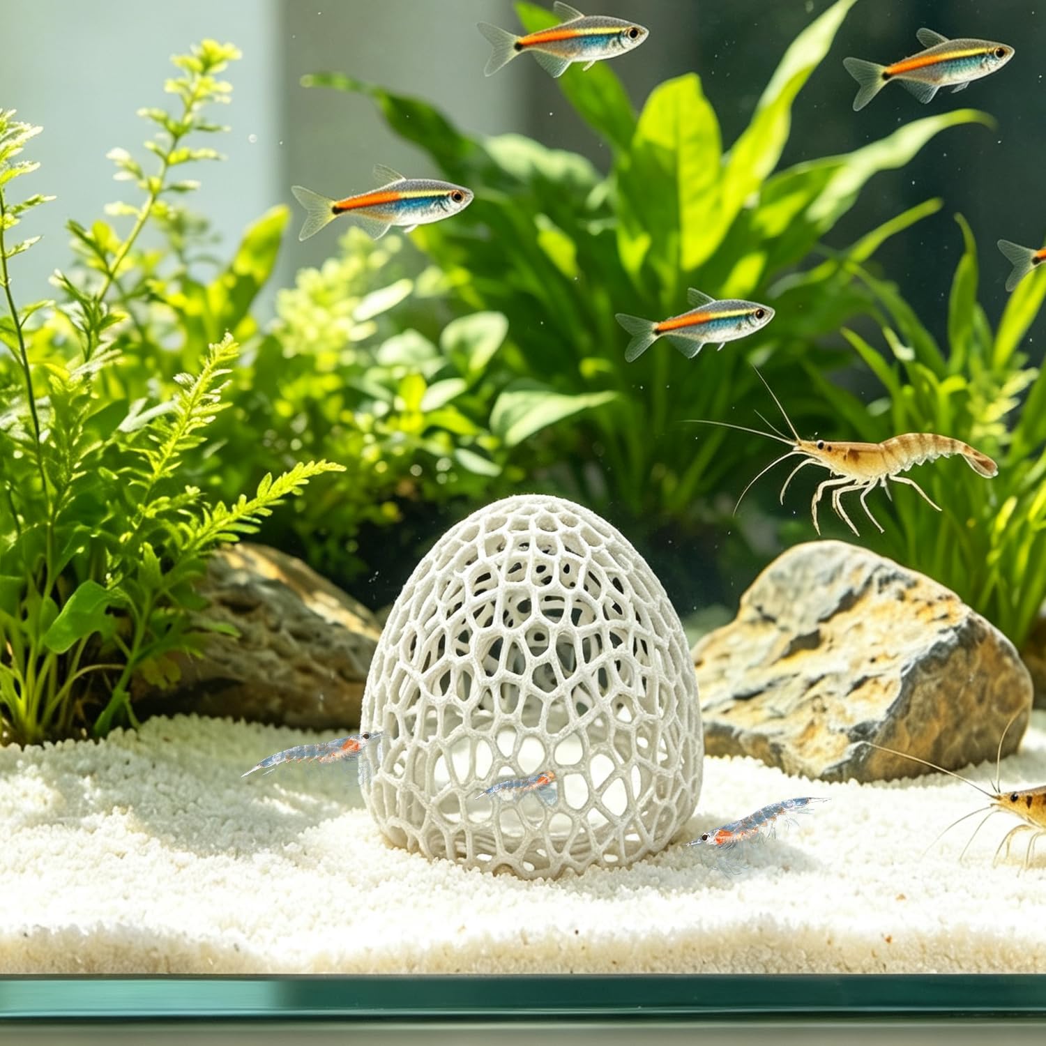 Cave with Suction Cup, Aquarium Betta Fish Hideout Habitat Decor, Stable Resting Hiding Place for Cherry Shrimp, Dwarf Shrimp, Guppy and Small Fish (White)-image-36